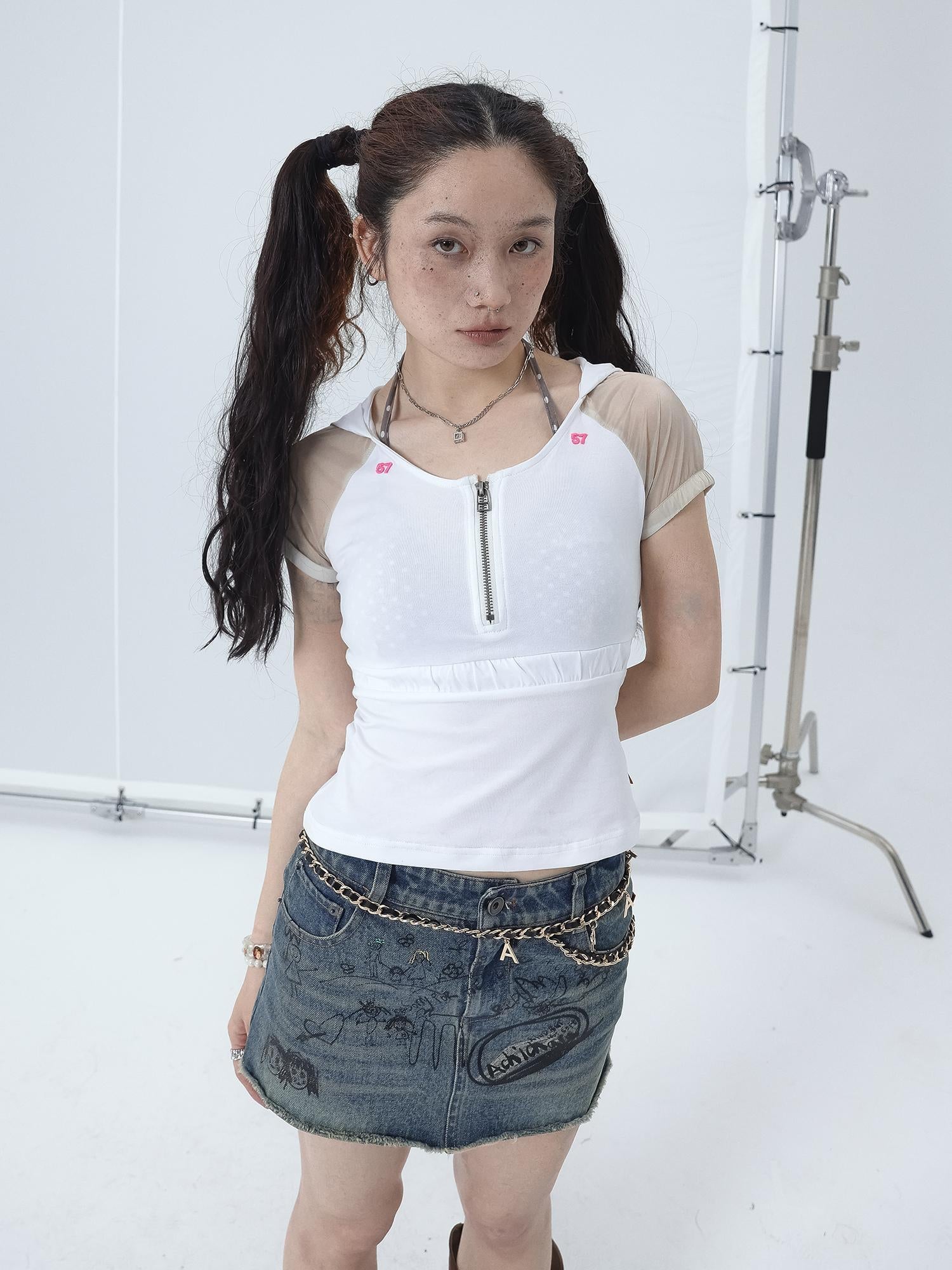 Achihara Gorpcore Y2K Zip Up Cropped Hoodie