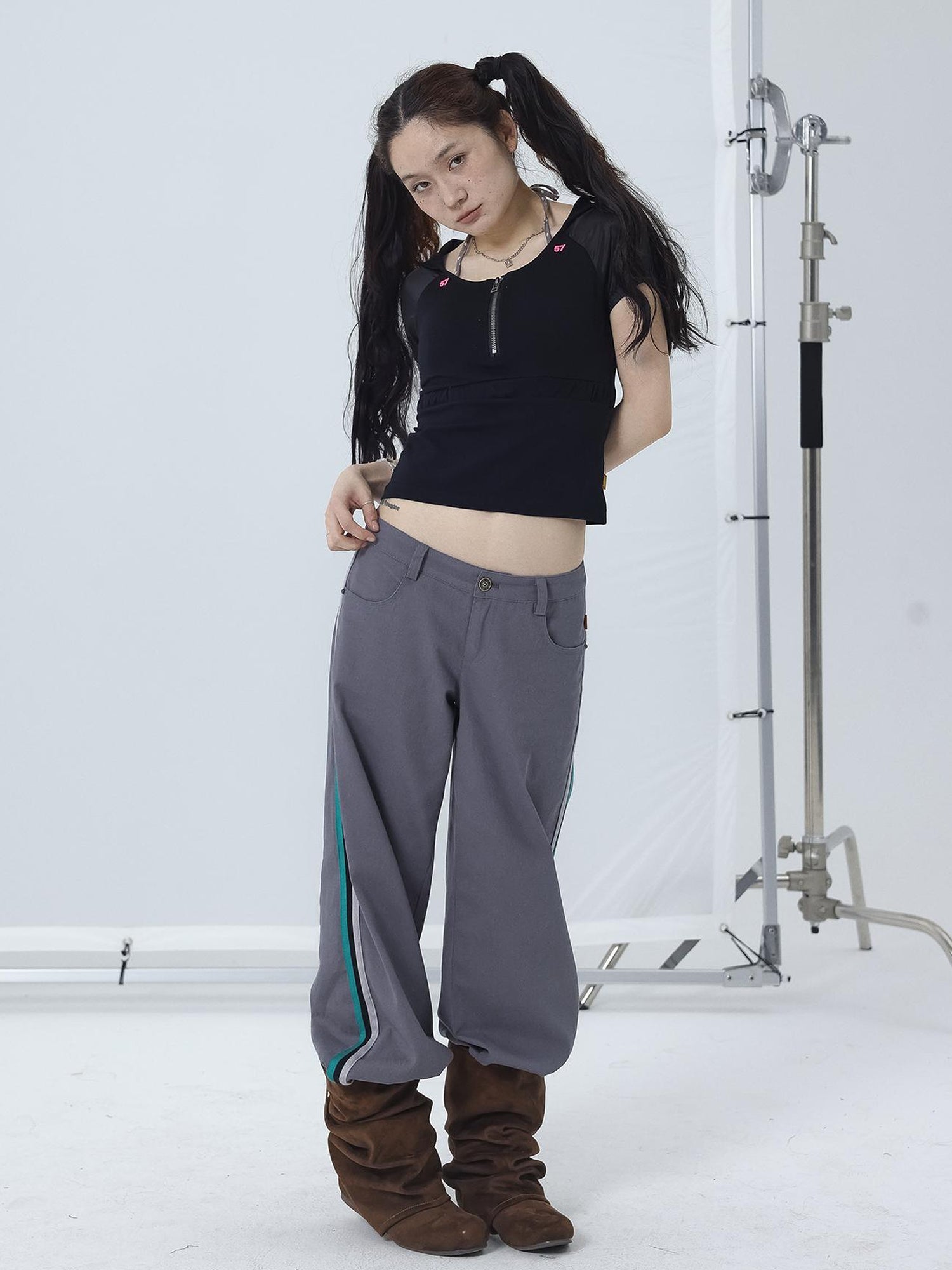 Achihara Gorpcore Y2K Zip Up Cropped Hoodie