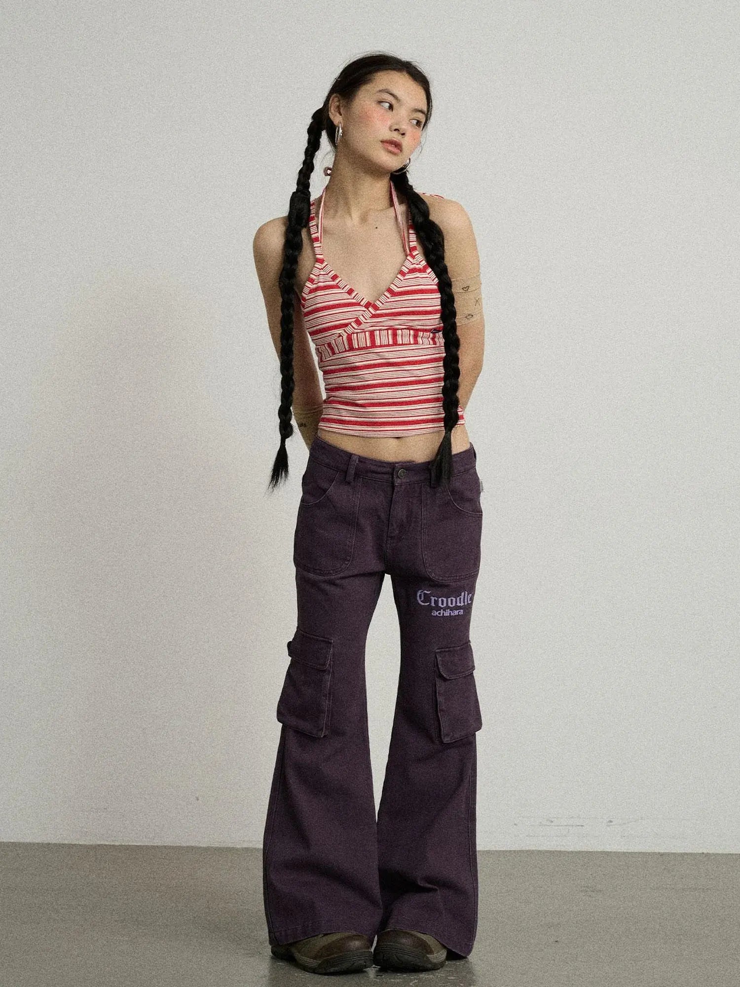 Gothic Pigeon Low Rise Flare Cargo Pants