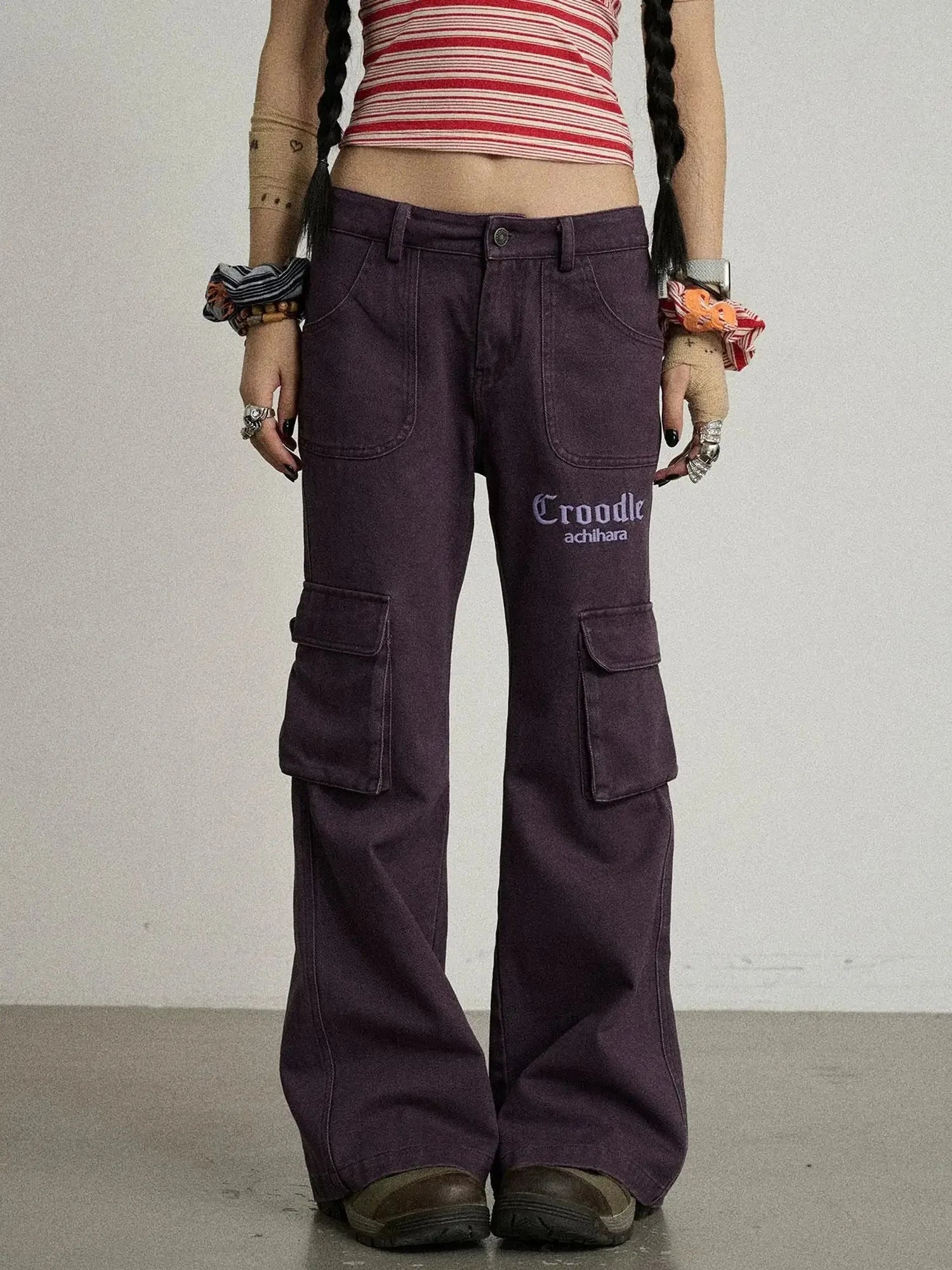 Gothic Pigeon Low Rise Flare Cargo Pants