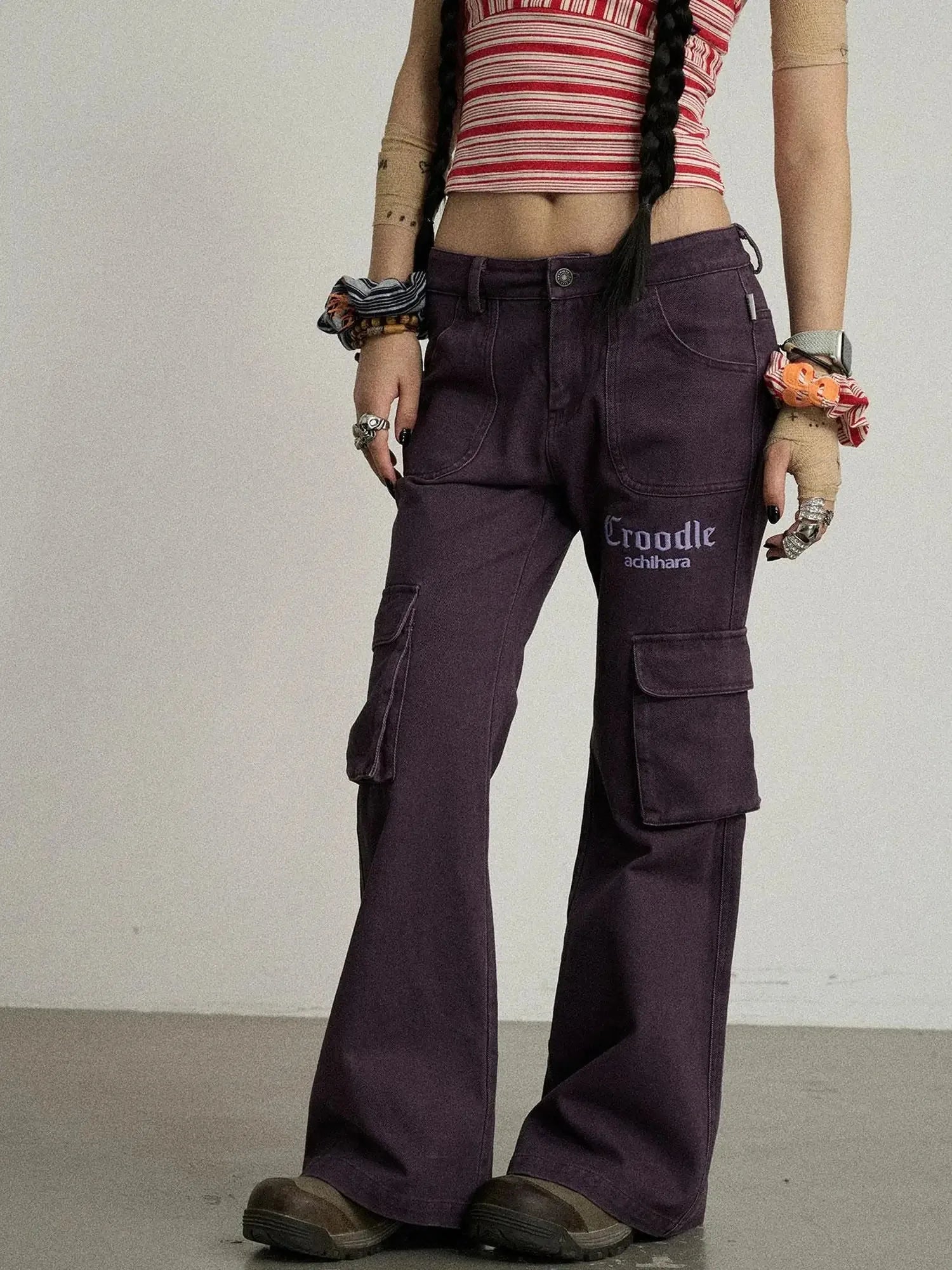 Gothic Pigeon Low Rise Flare Cargo Pants