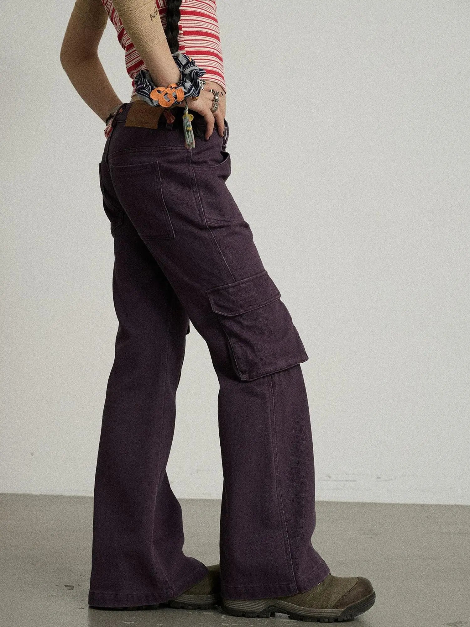 Gothic Pigeon Low Rise Flare Cargo Pants