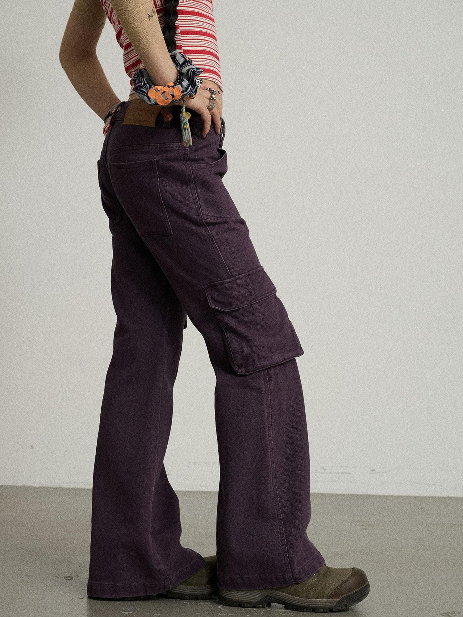 Achihara Gothic Pigeon Low Rise Flare Cargo Pants
