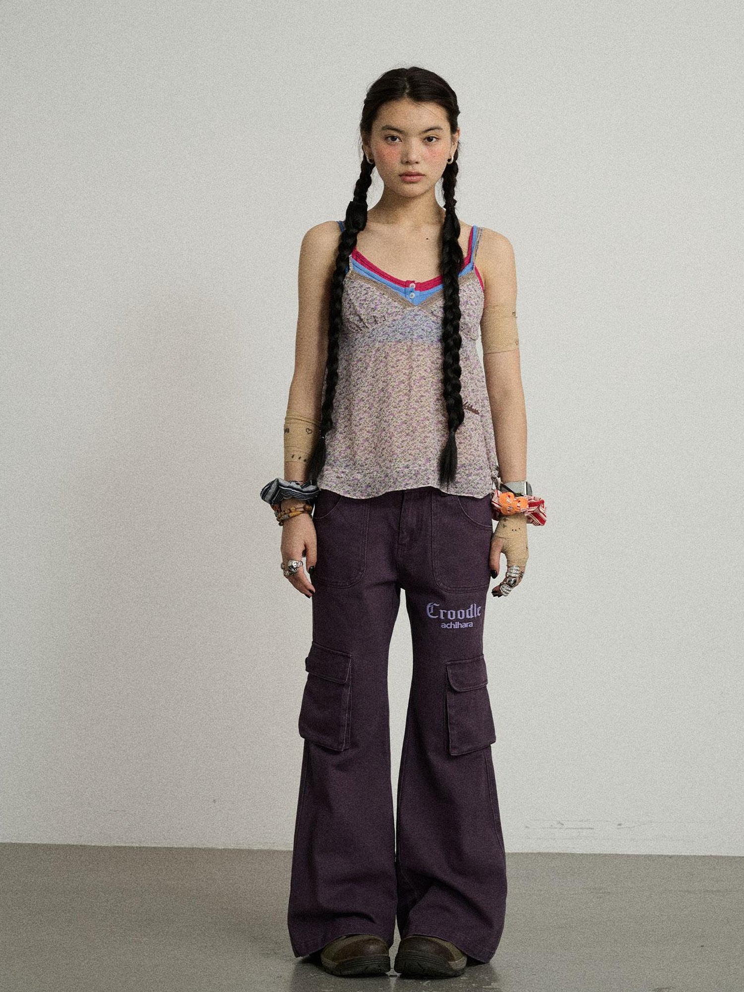 Achihara Gothic Pigeon Low Rise Flare Cargo Pants