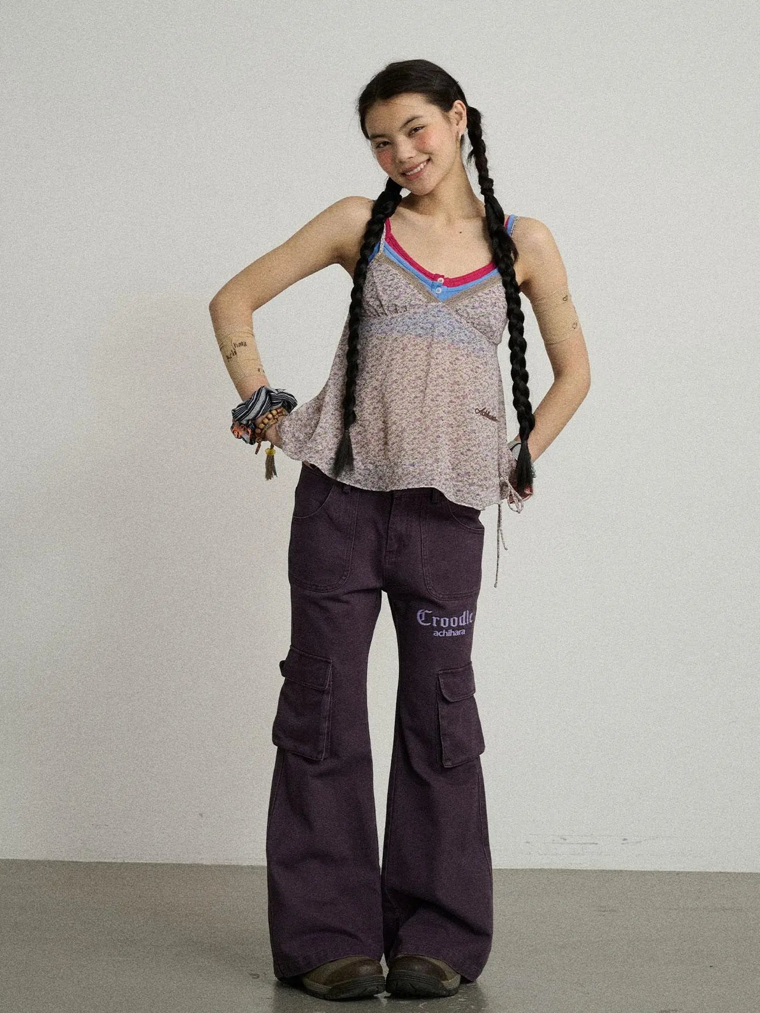 Gothic Pigeon Low Rise Flare Cargo Pants