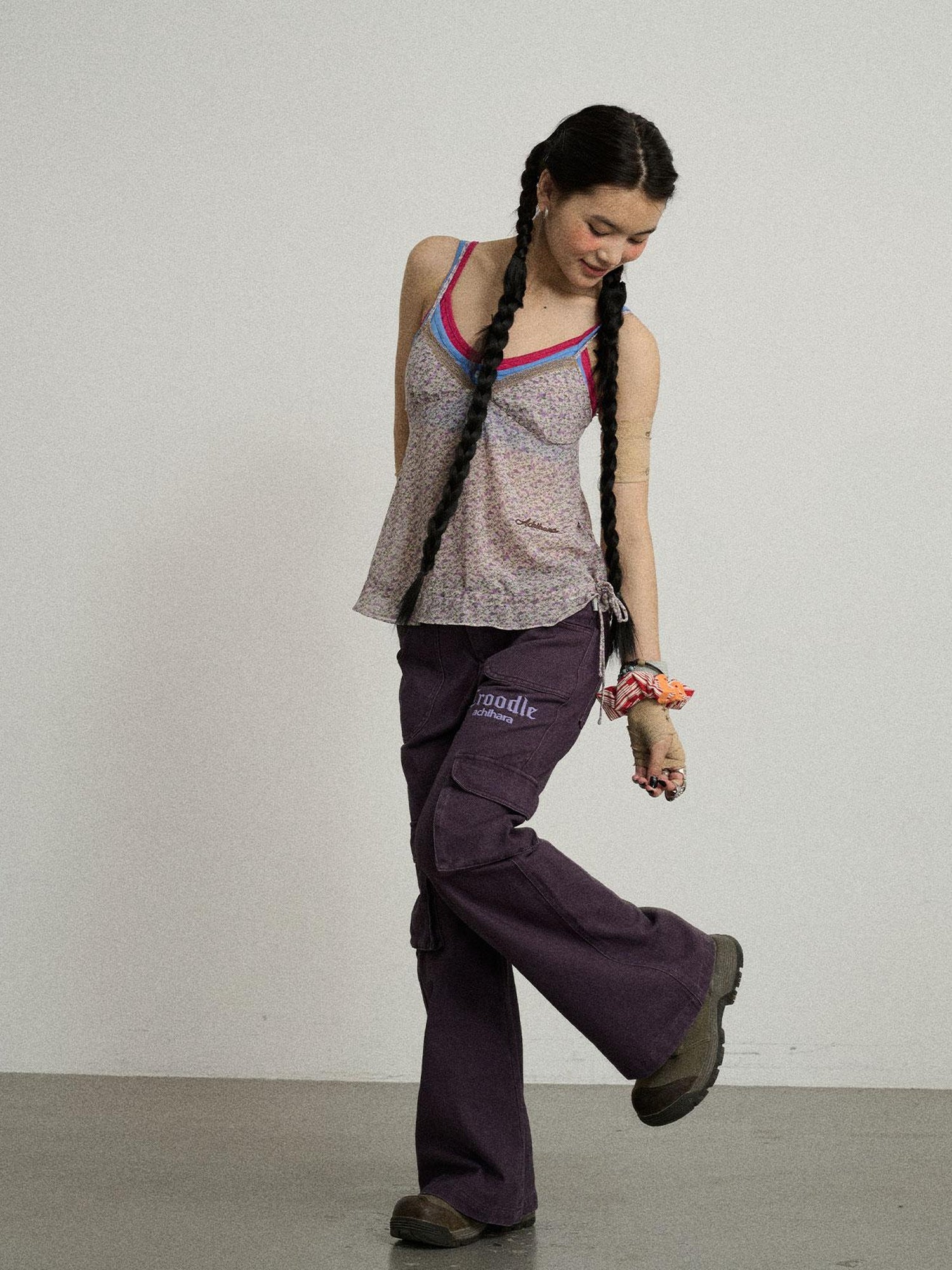 Achihara Gothic Pigeon Low Rise Flare Cargo Pants