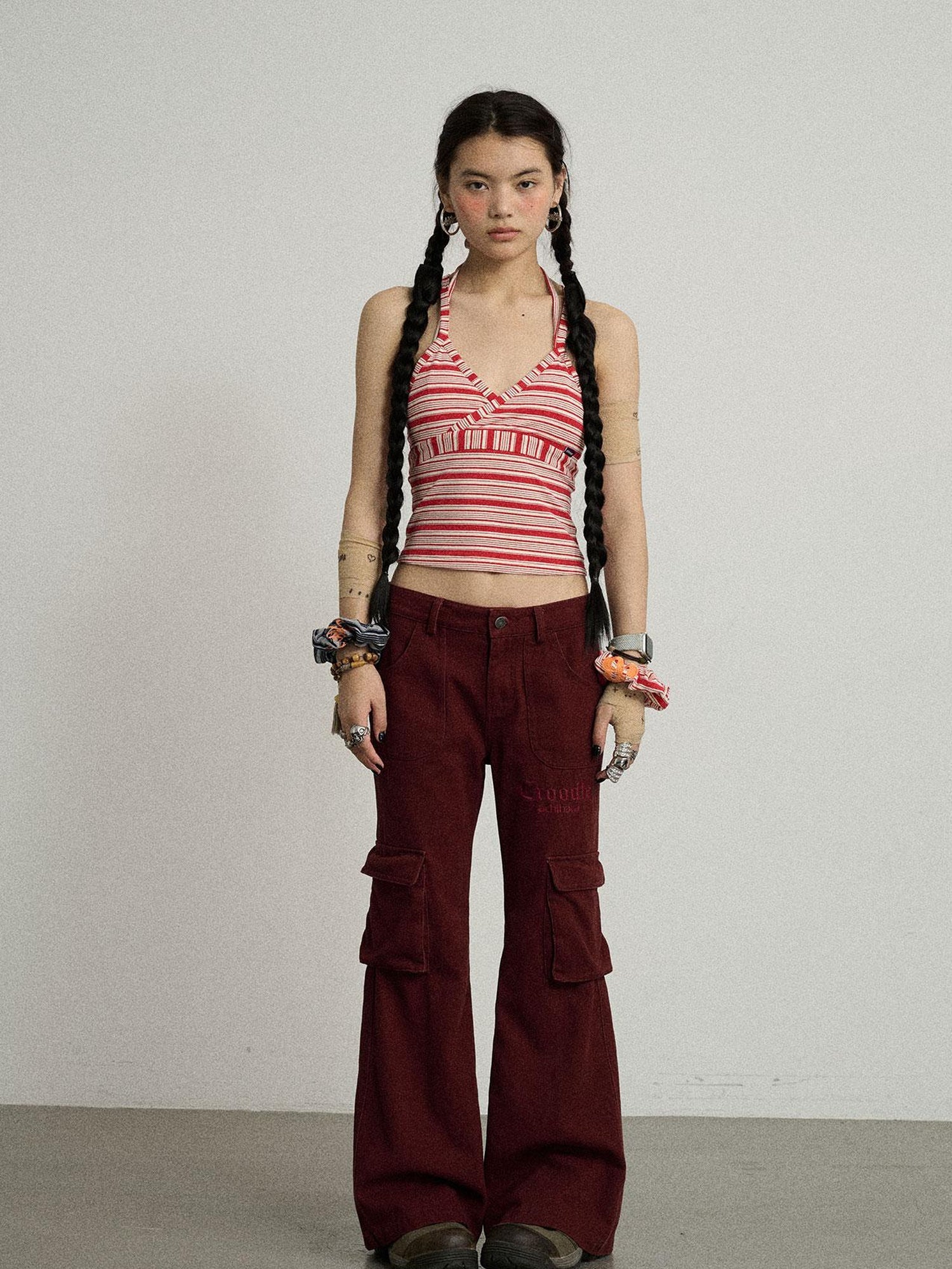 Achihara Gothic Pigeon Low Rise Flare Cargo Pants