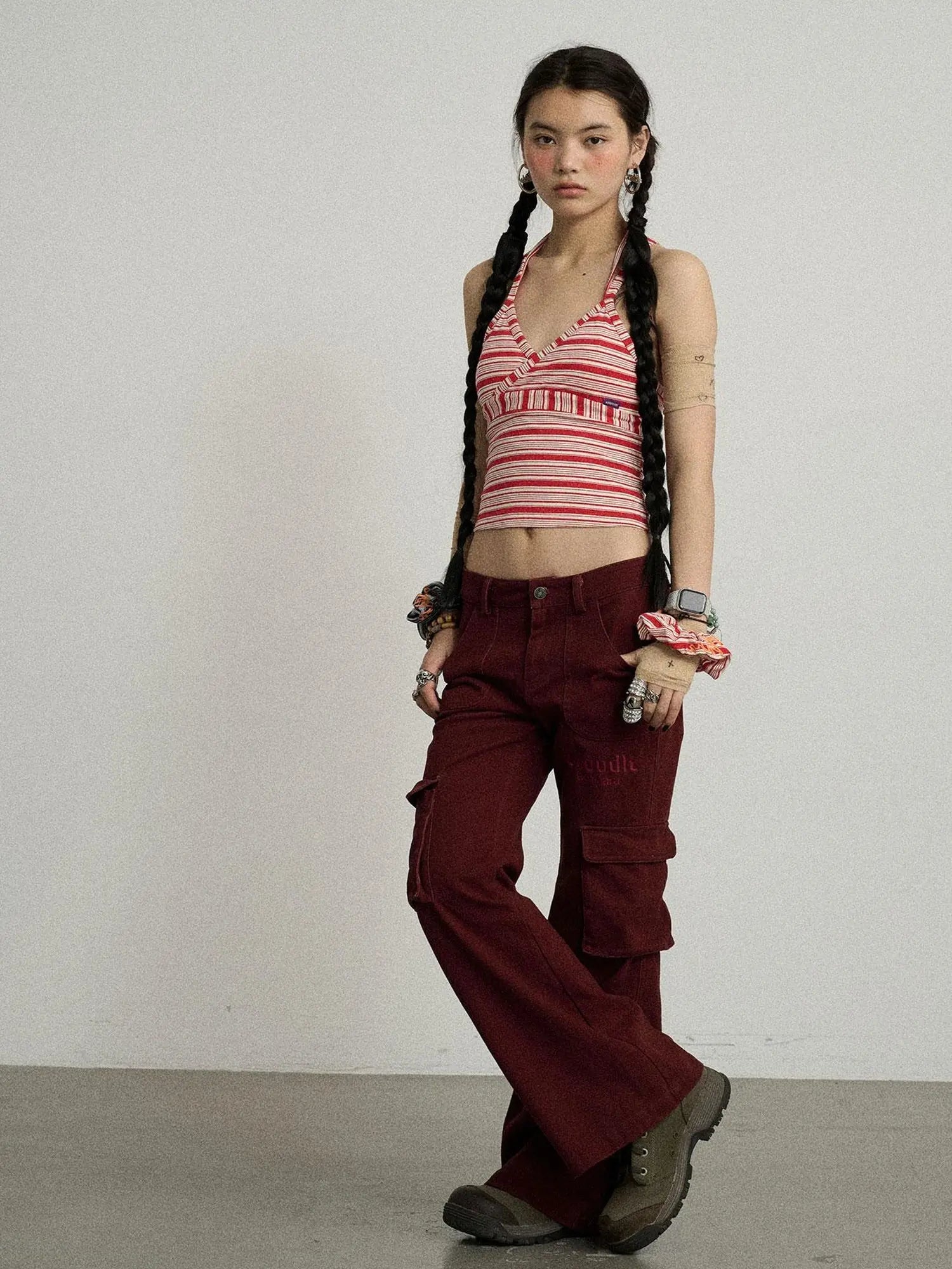 Gothic Pigeon Low Rise Flare Cargo Pants