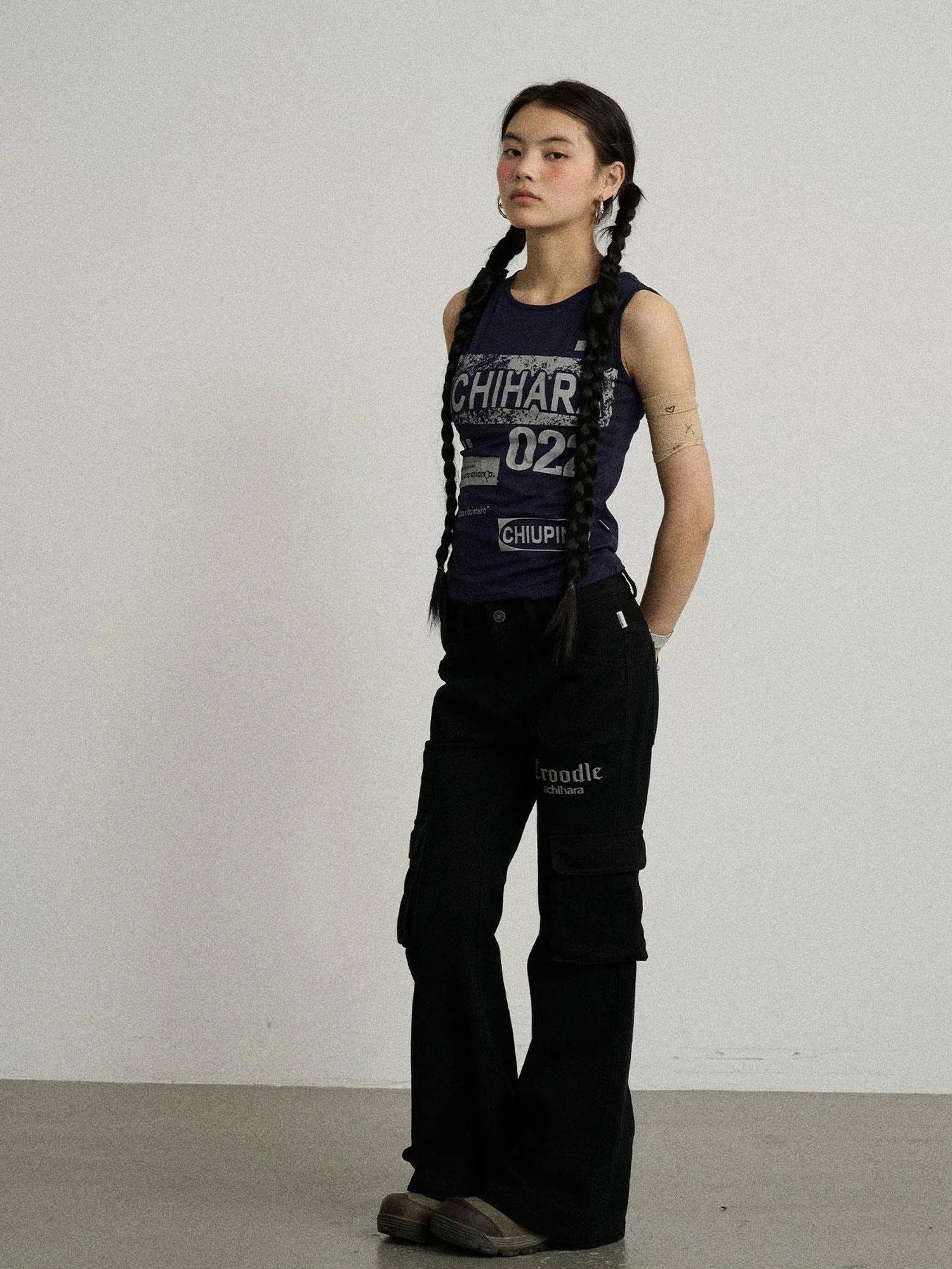 Gothic Pigeon Low Rise Flare Cargo Pants