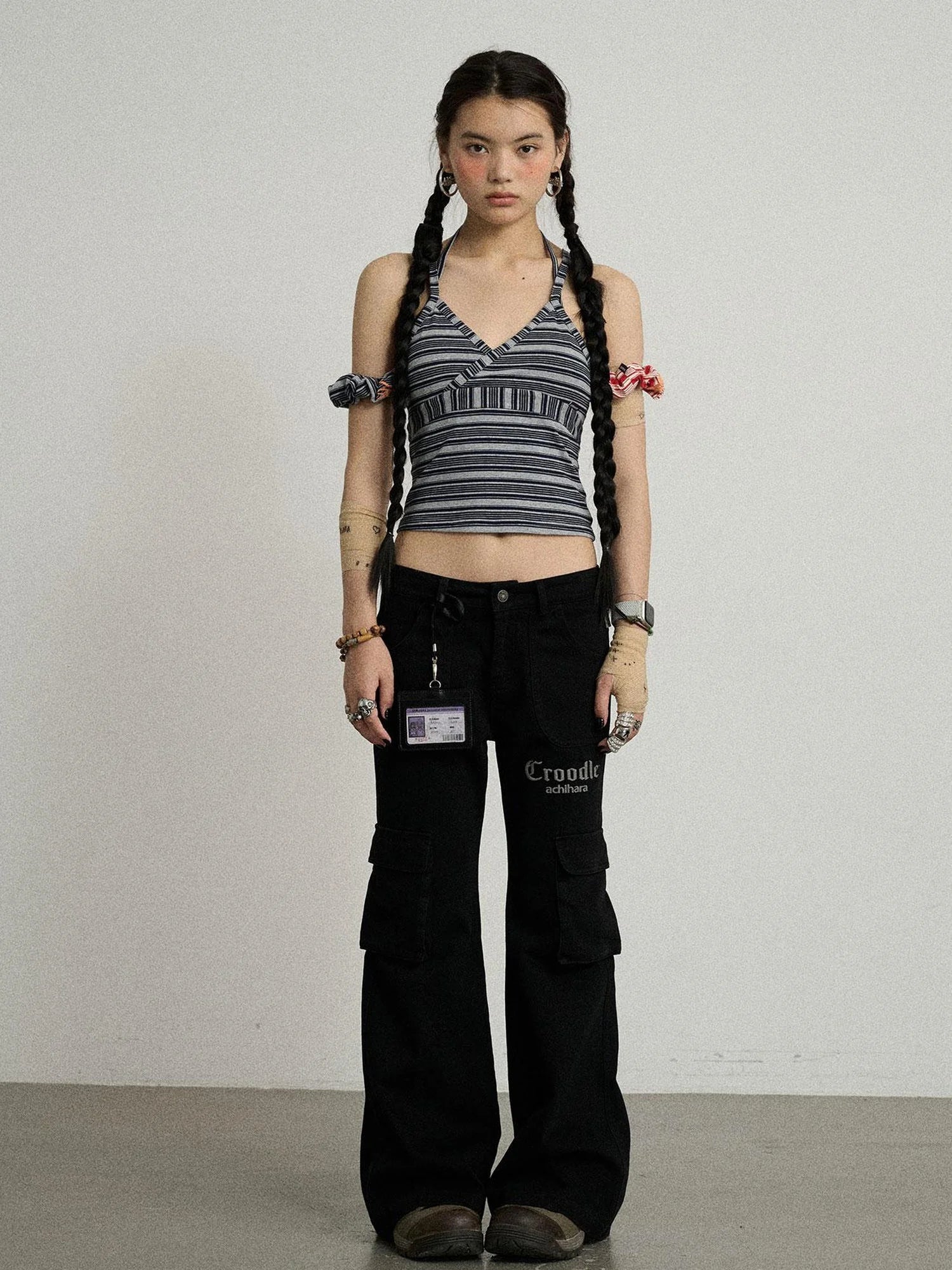 Gothic Pigeon Low Rise Flare Cargo Pants