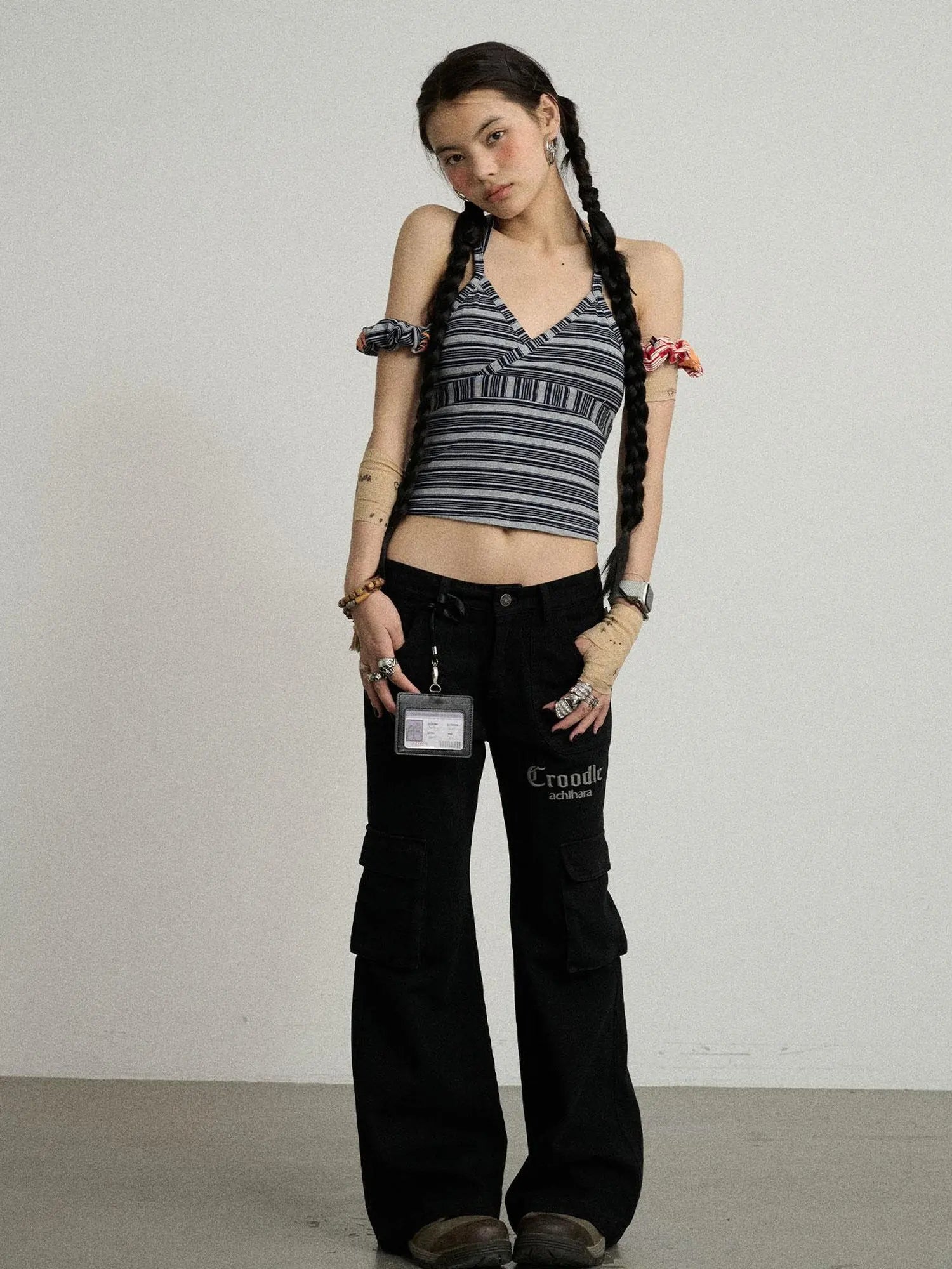Gothic Pigeon Low Rise Flare Cargo Pants
