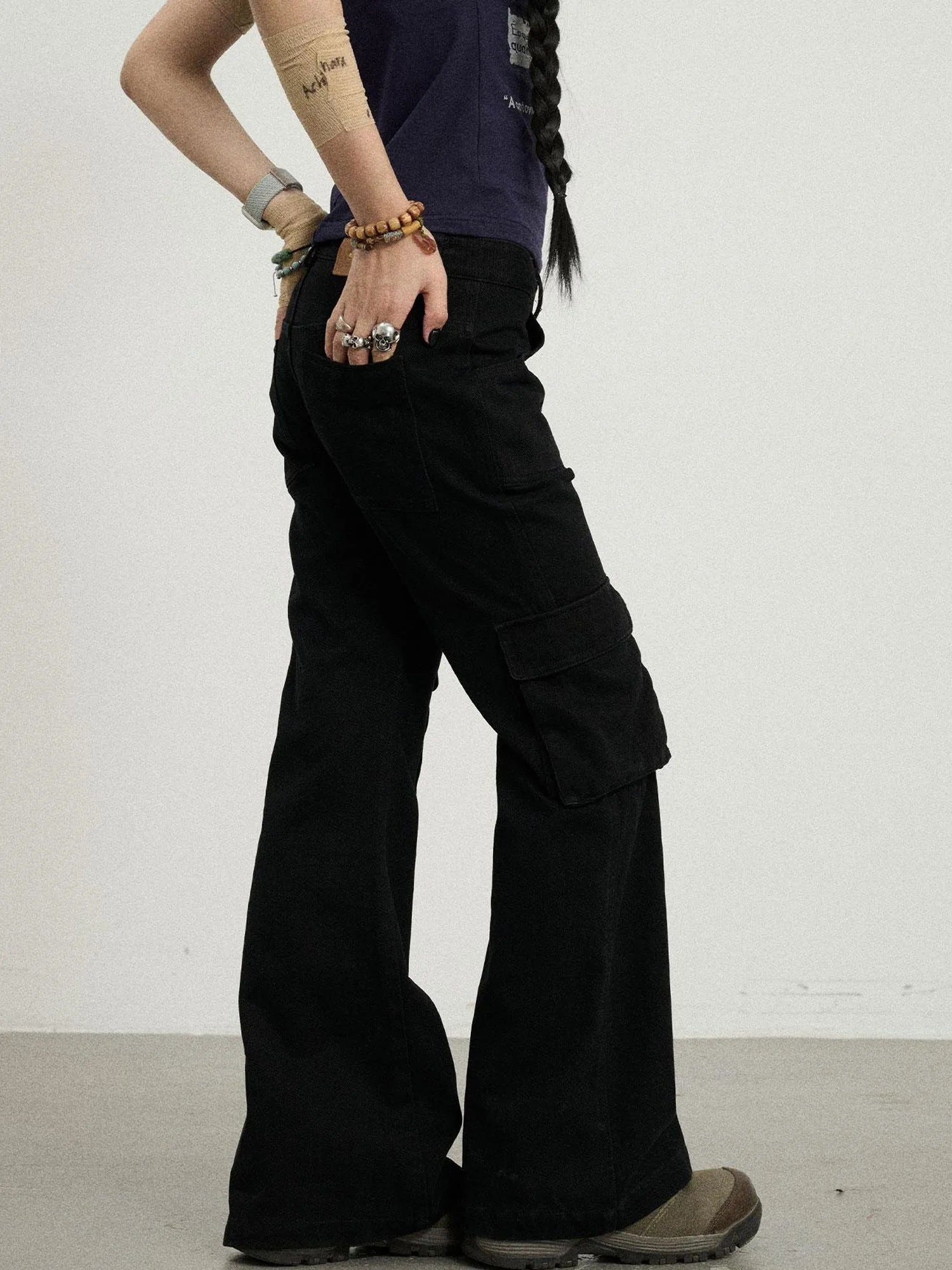 Gothic Pigeon Low Rise Flare Cargo Pants