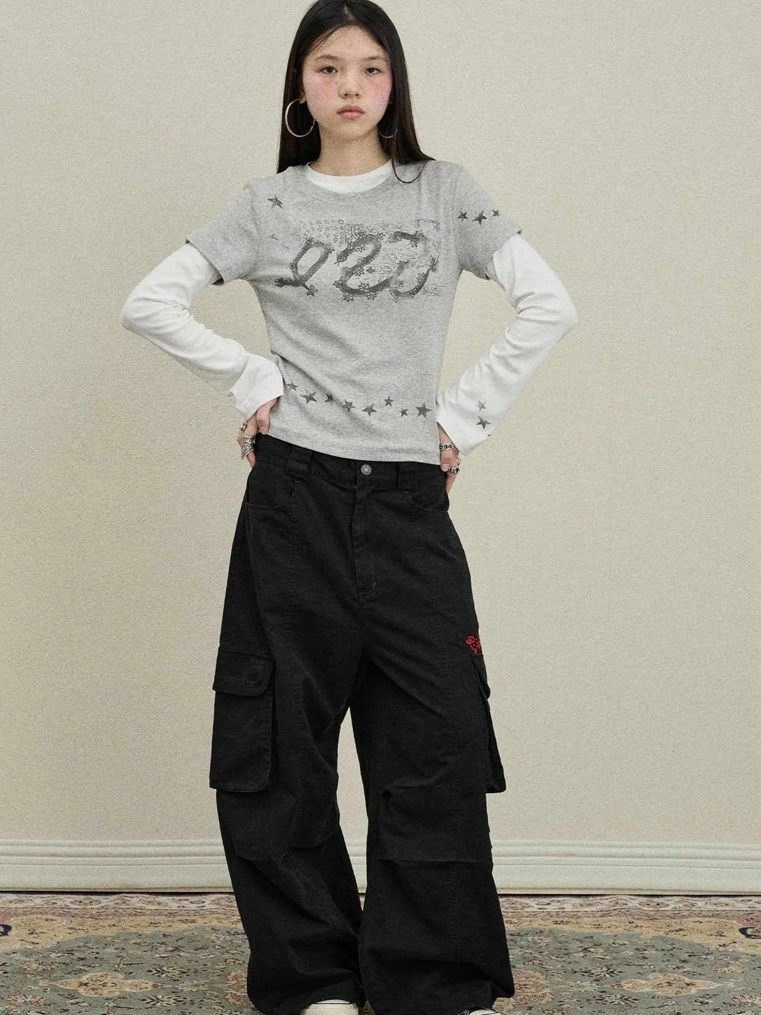 Gray Print Short Sleeve T-Shirt Unisex