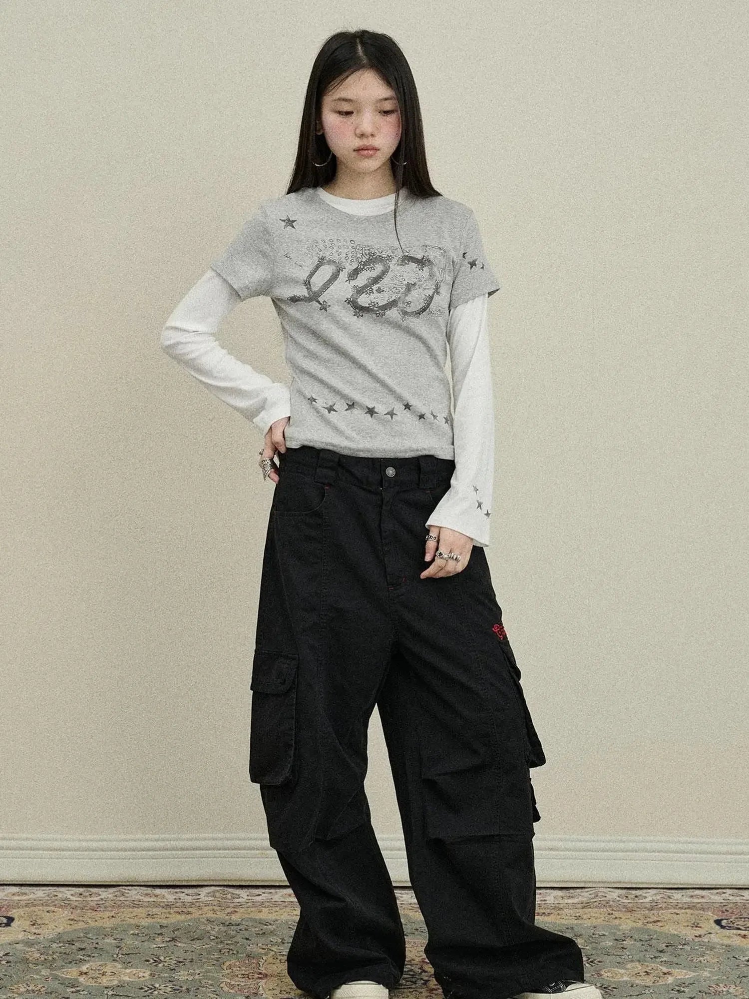 Gray Print Short Sleeve T-Shirt Unisex