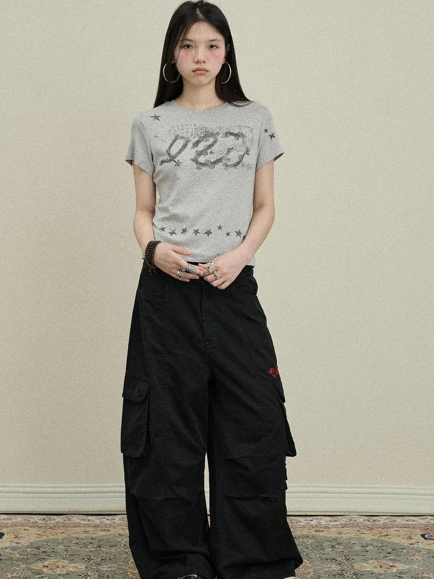 Gray Print Short Sleeve T-Shirt Unisex