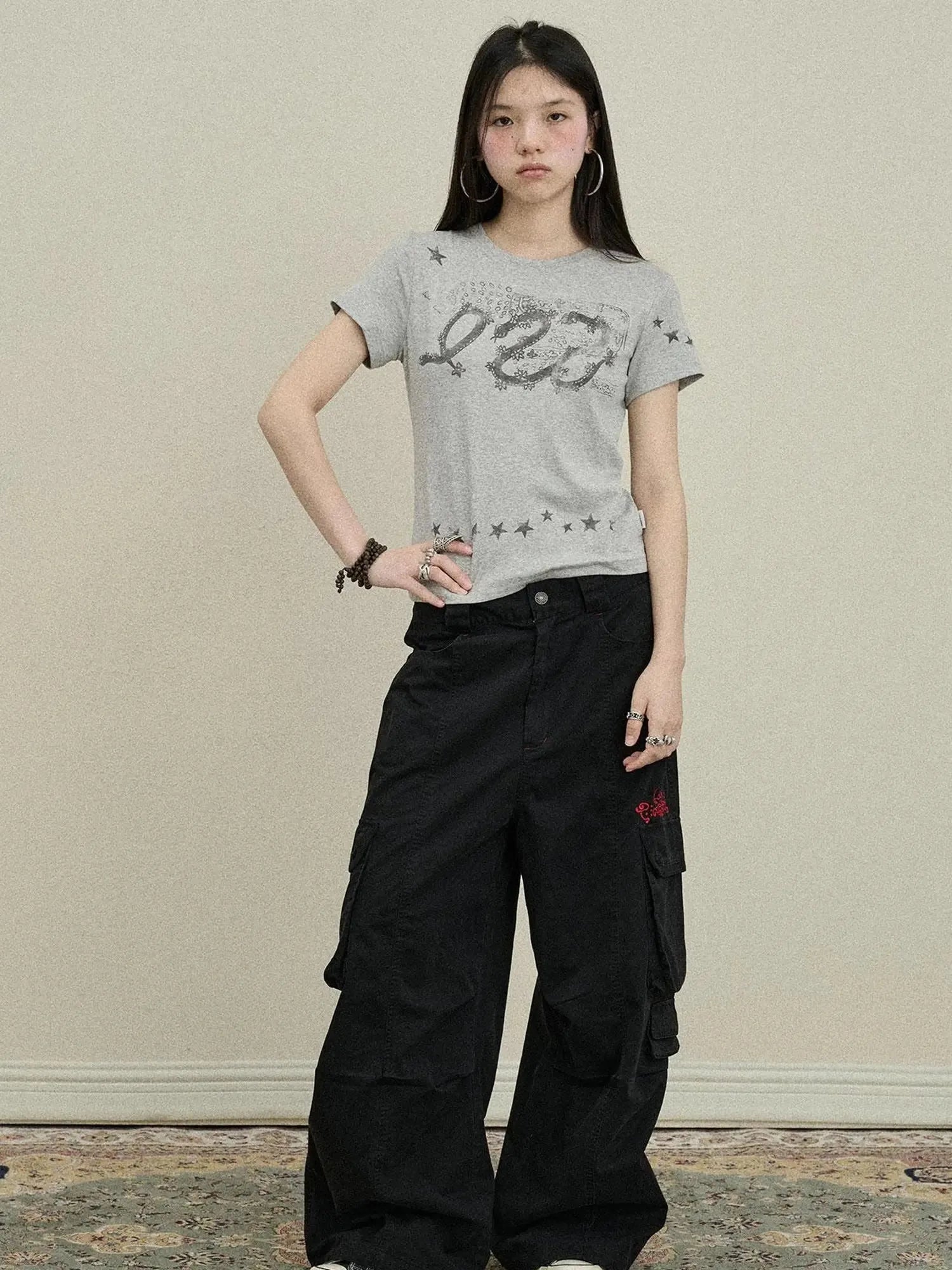 Gray Print Short Sleeve T-Shirt Unisex