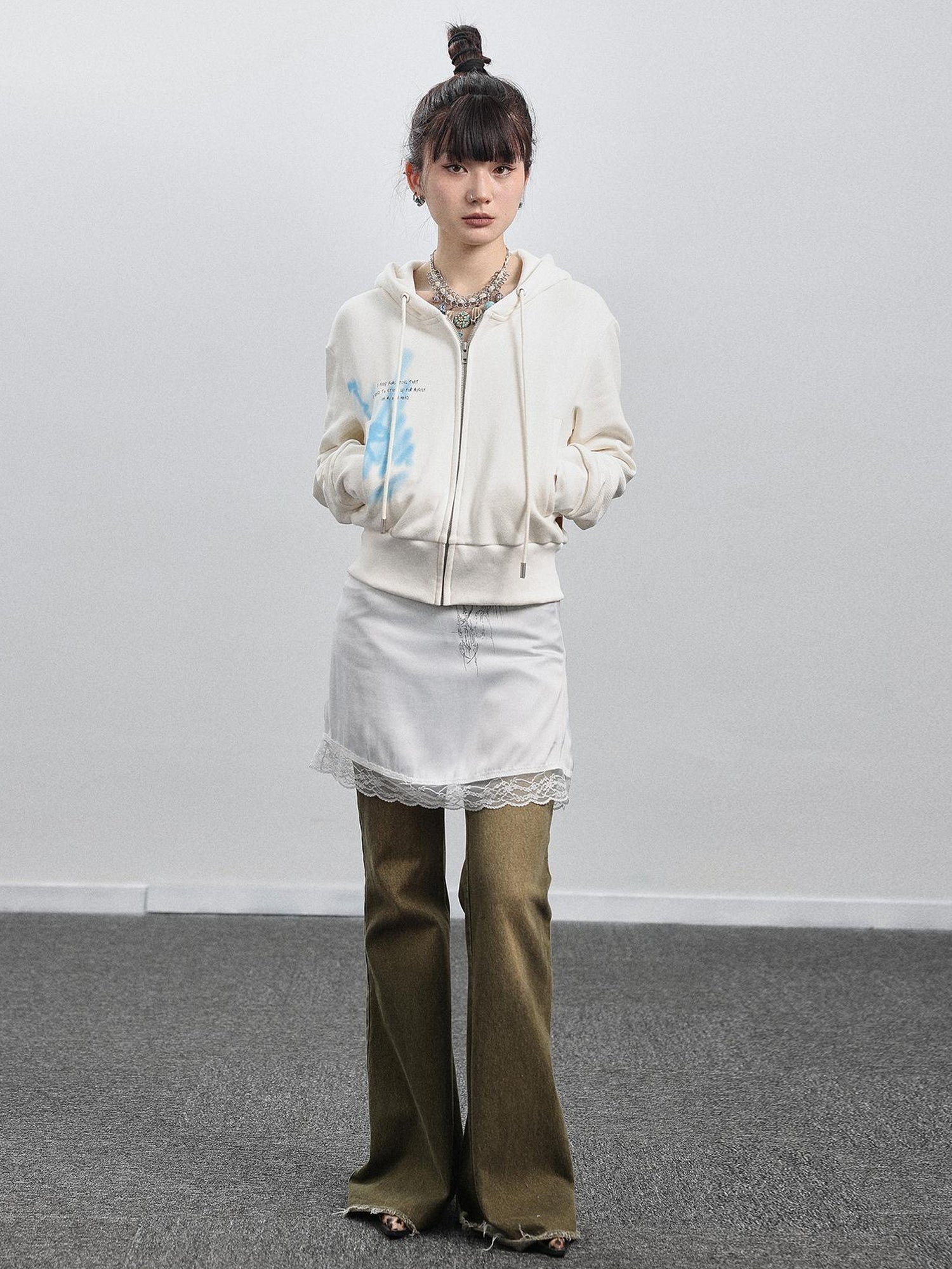 Achihara Green Denim Flare Pants For Summer & Fall