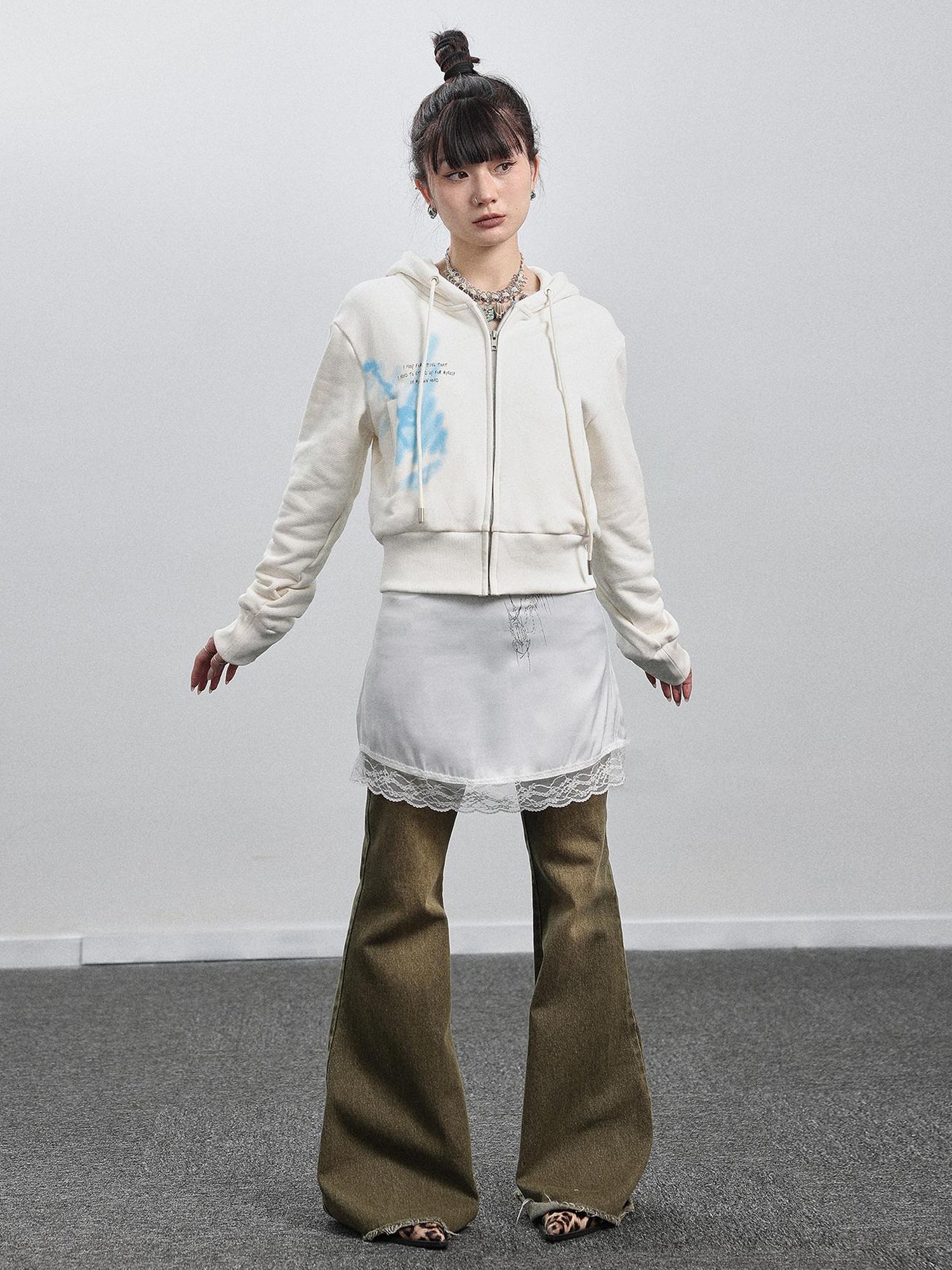 Achihara Green Denim Flare Pants For Summer & Fall