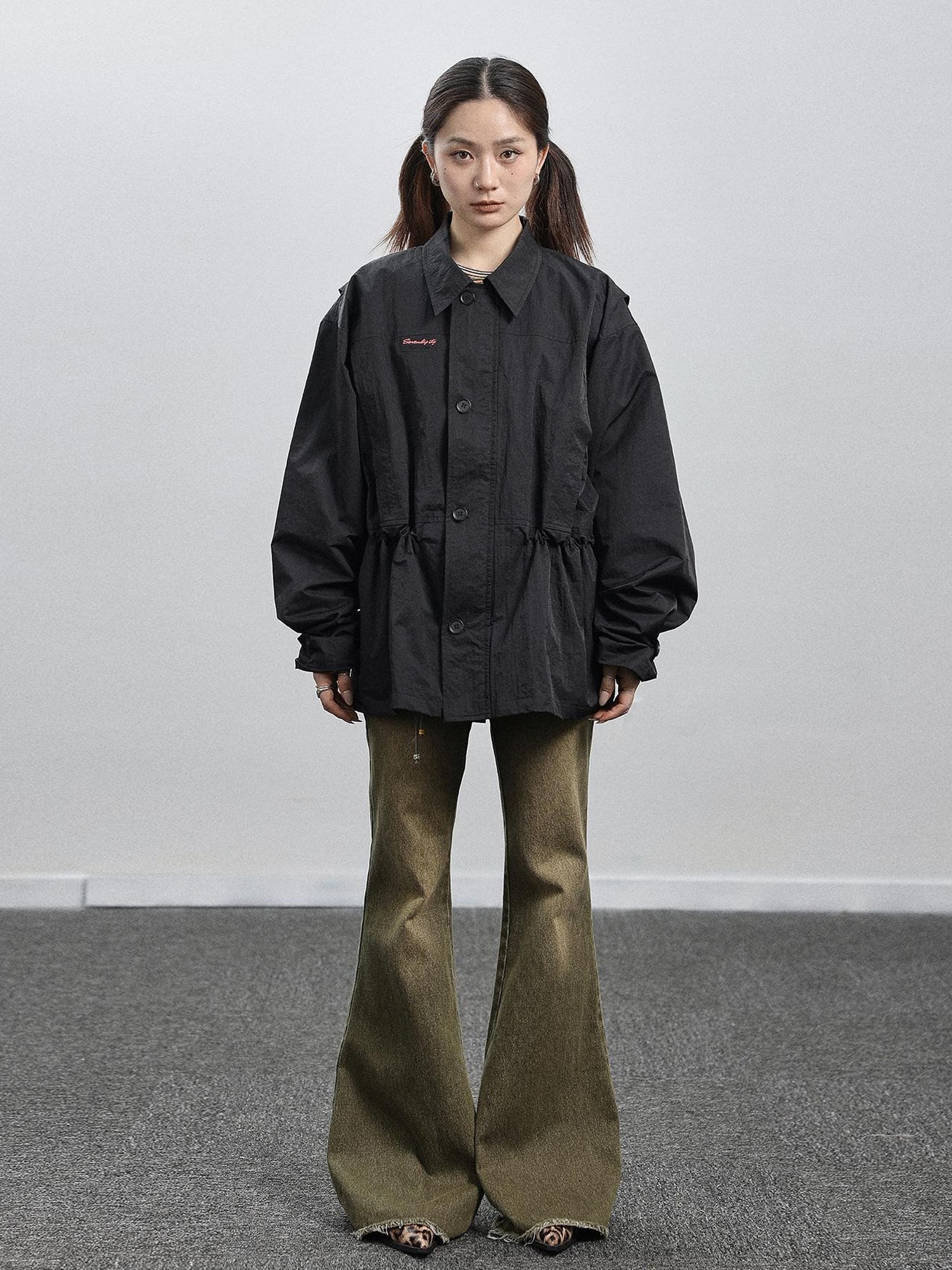 Achihara Green Denim Flare Pants For Summer & Fall