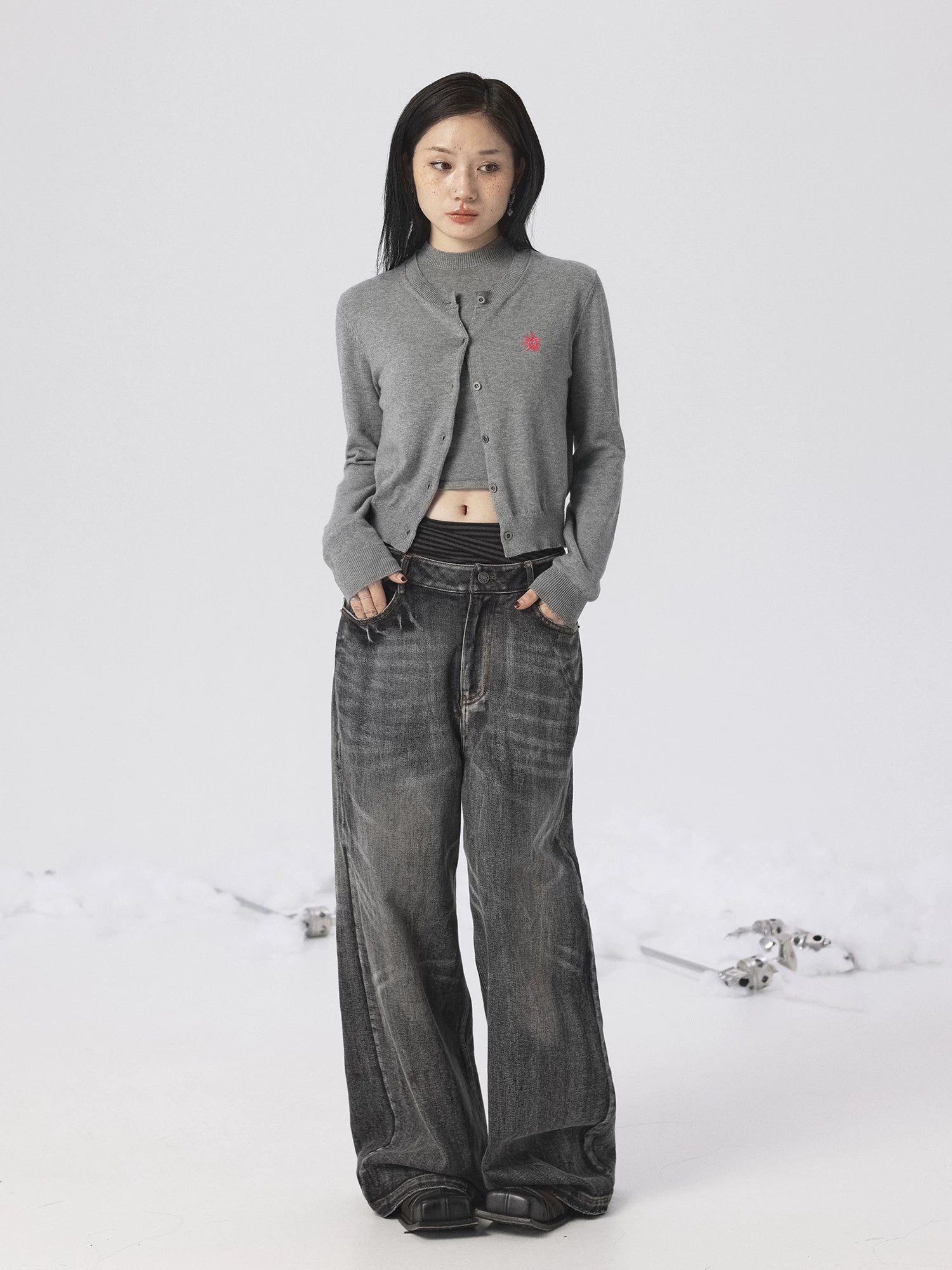 Achihara Grey Knit Vest & Cardigan Set-4