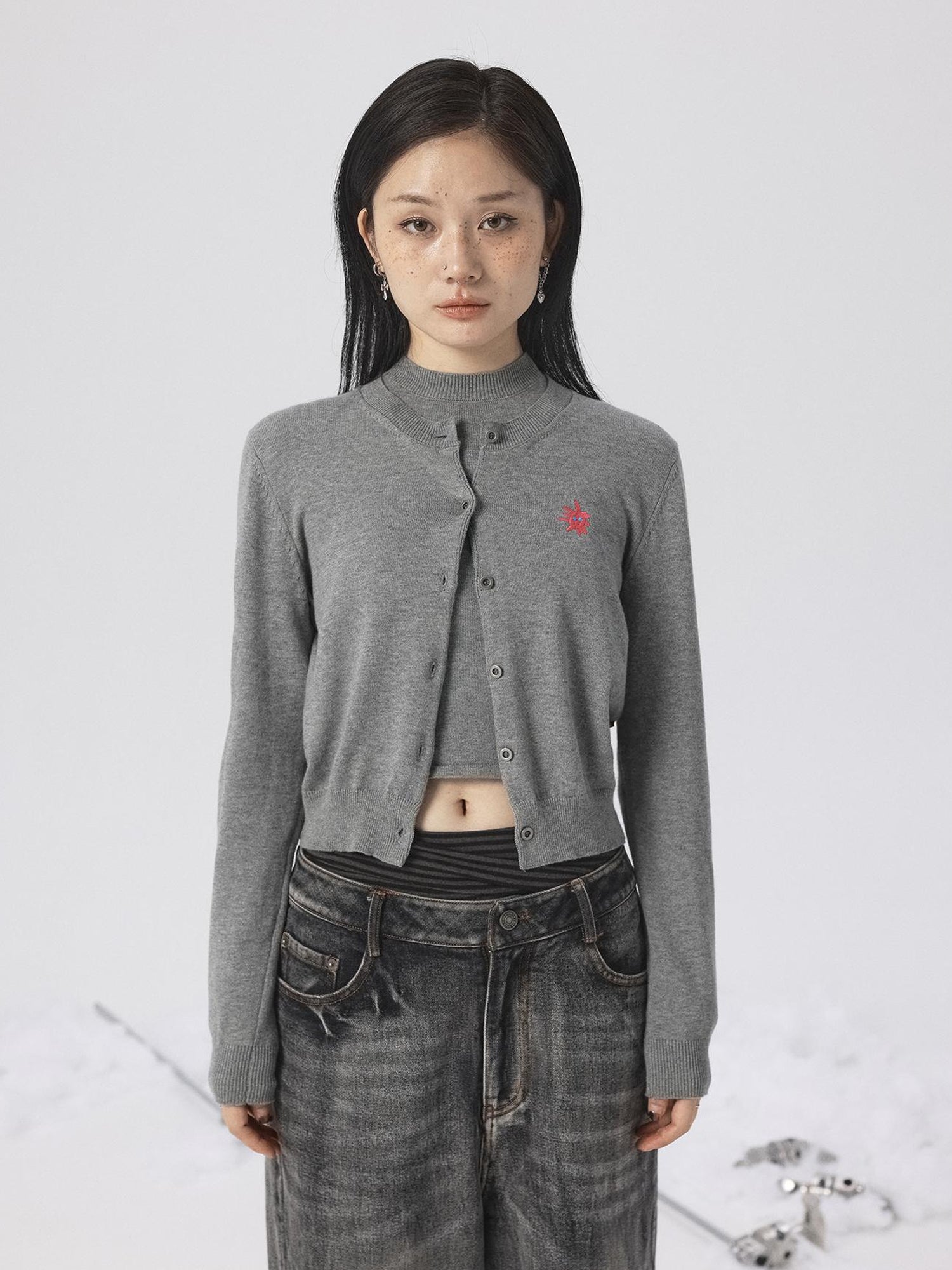 Achihara Grey Knit Vest & Cardigan Set