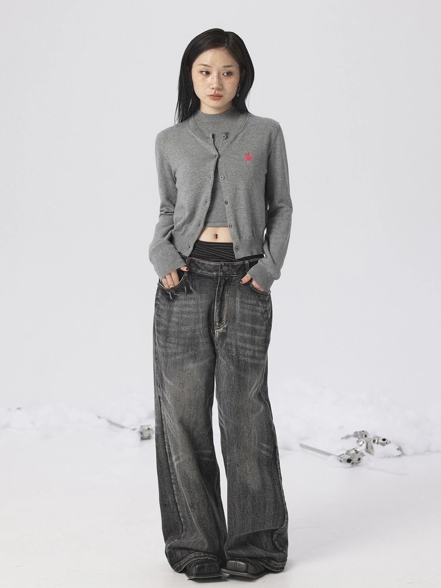 Grey Knit Vest & Cardigan Set