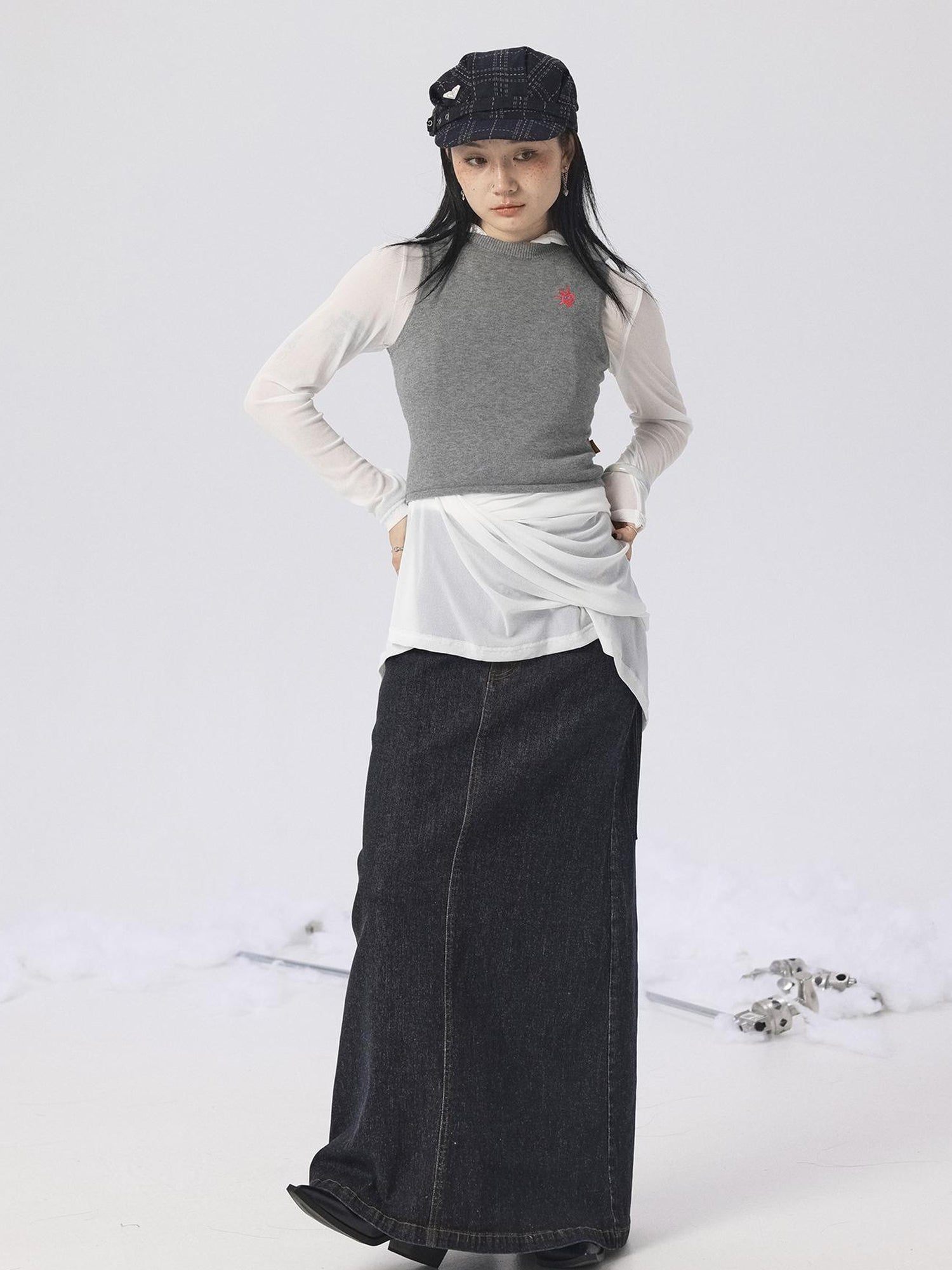 Achihara Grey Knit Vest & Cardigan Set