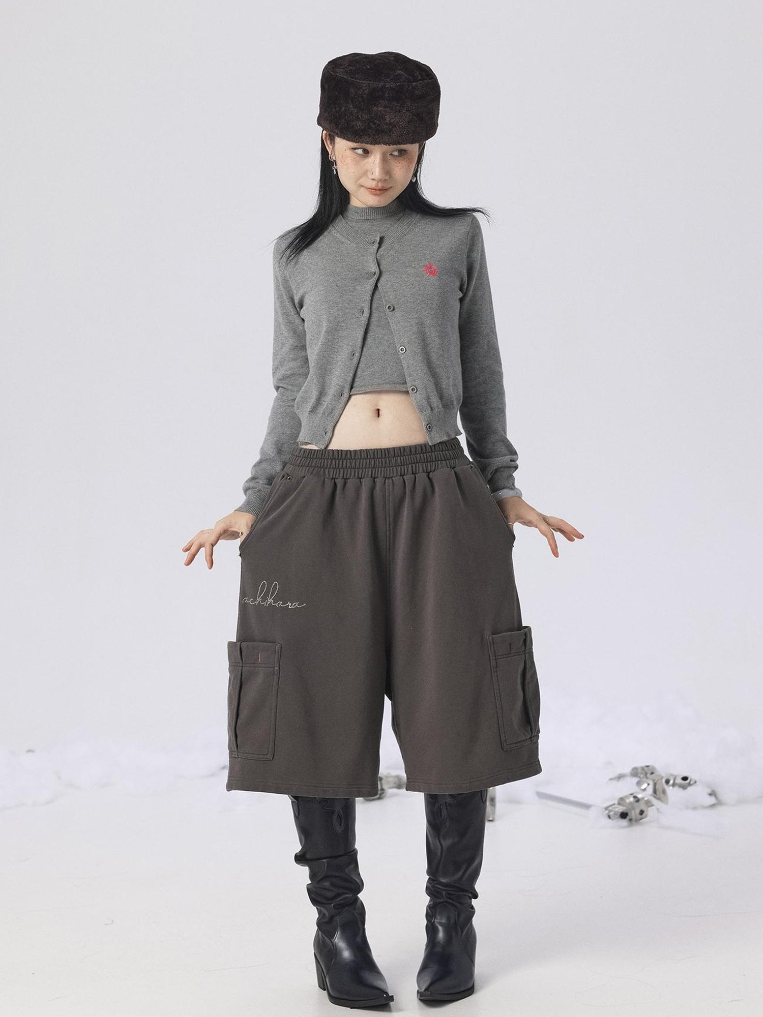 Achihara Grey Knit Vest & Cardigan Set