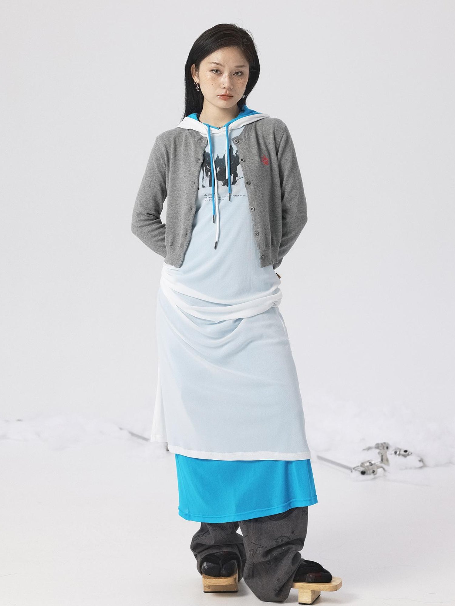 Achihara Grey Knit Vest & Cardigan Set