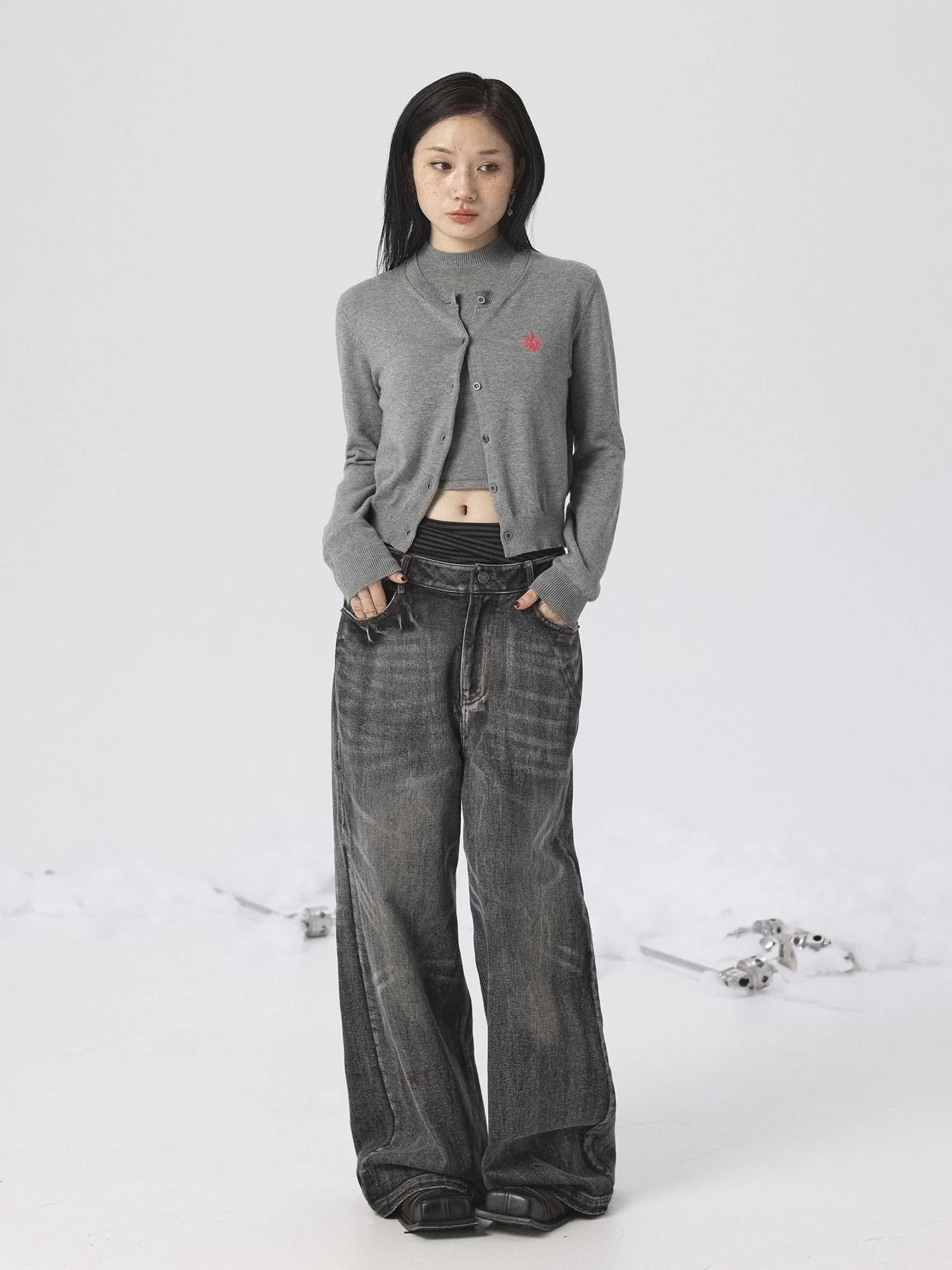 Grey Knit Vest & Cardigan Set