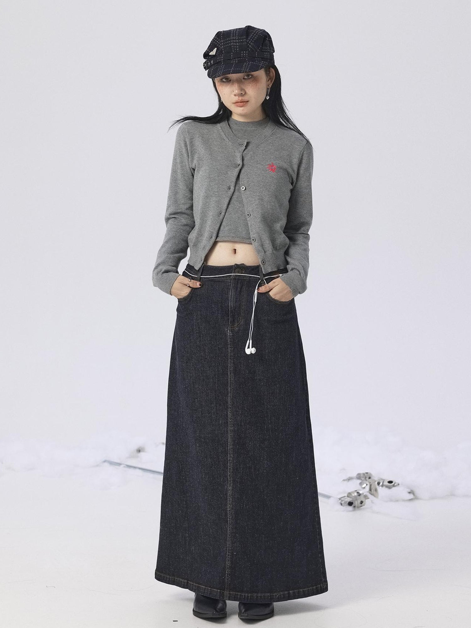 Achihara Grey Knit Vest & Cardigan Set