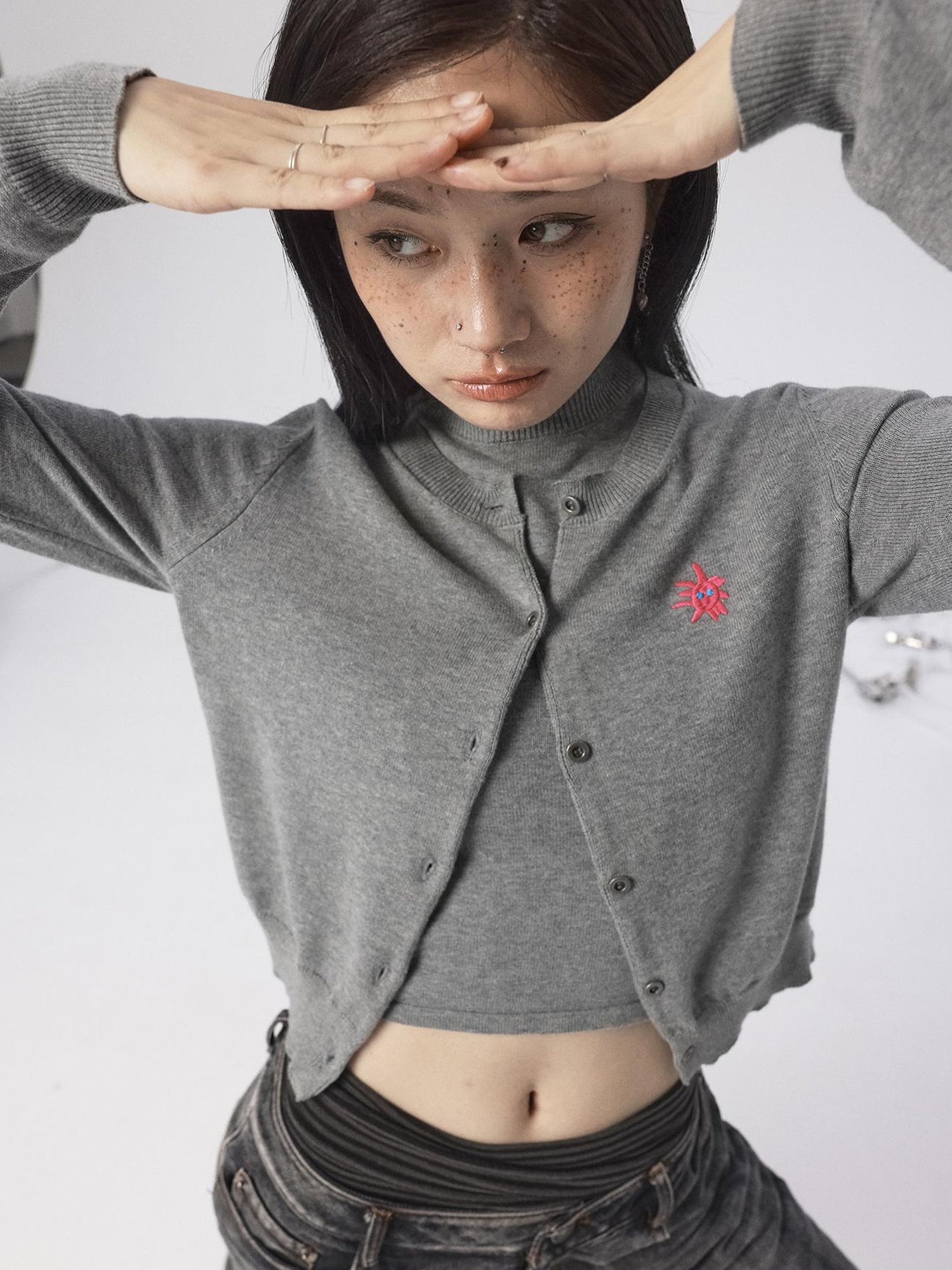 Achihara Grey Knit Vest & Cardigan Set