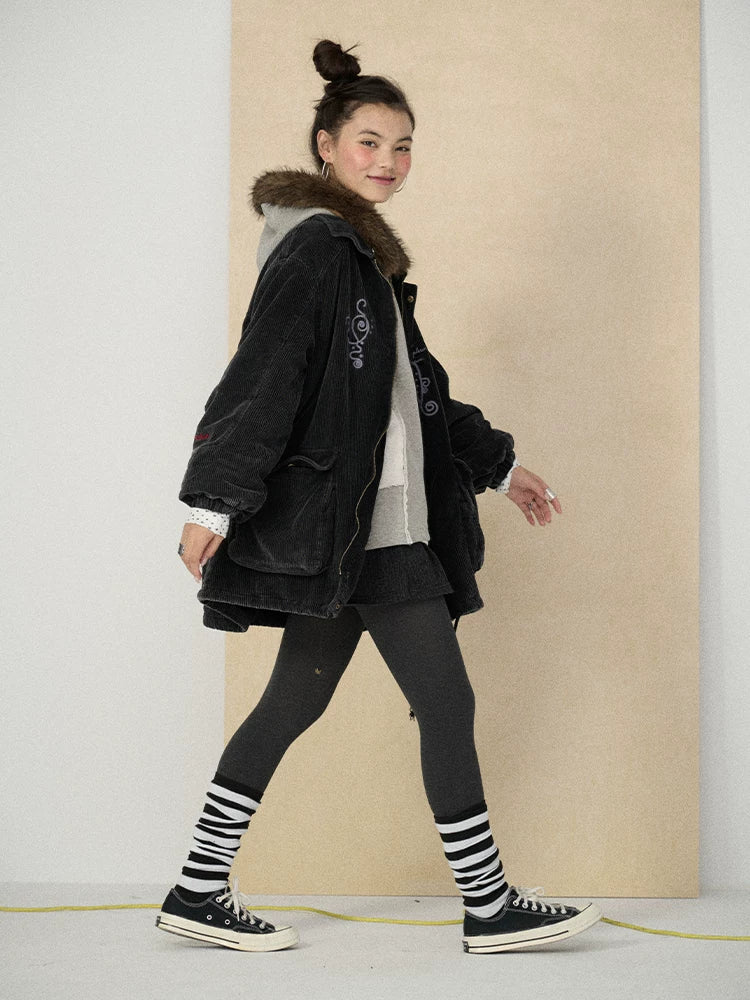 Achihara Hooded Long Sleeve Loose Fit Mid Length Solid Color Women Outerwear Jacket-3
