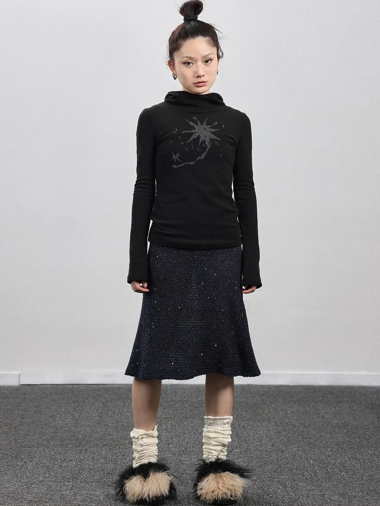 Hooded Star Print Thermal Long Sleeve T Shirt