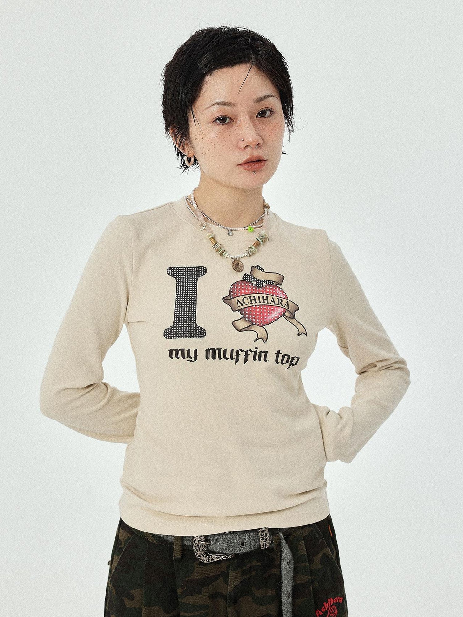 Achihara I Love My Muffin Top T-Shirt With 3D Heart Print