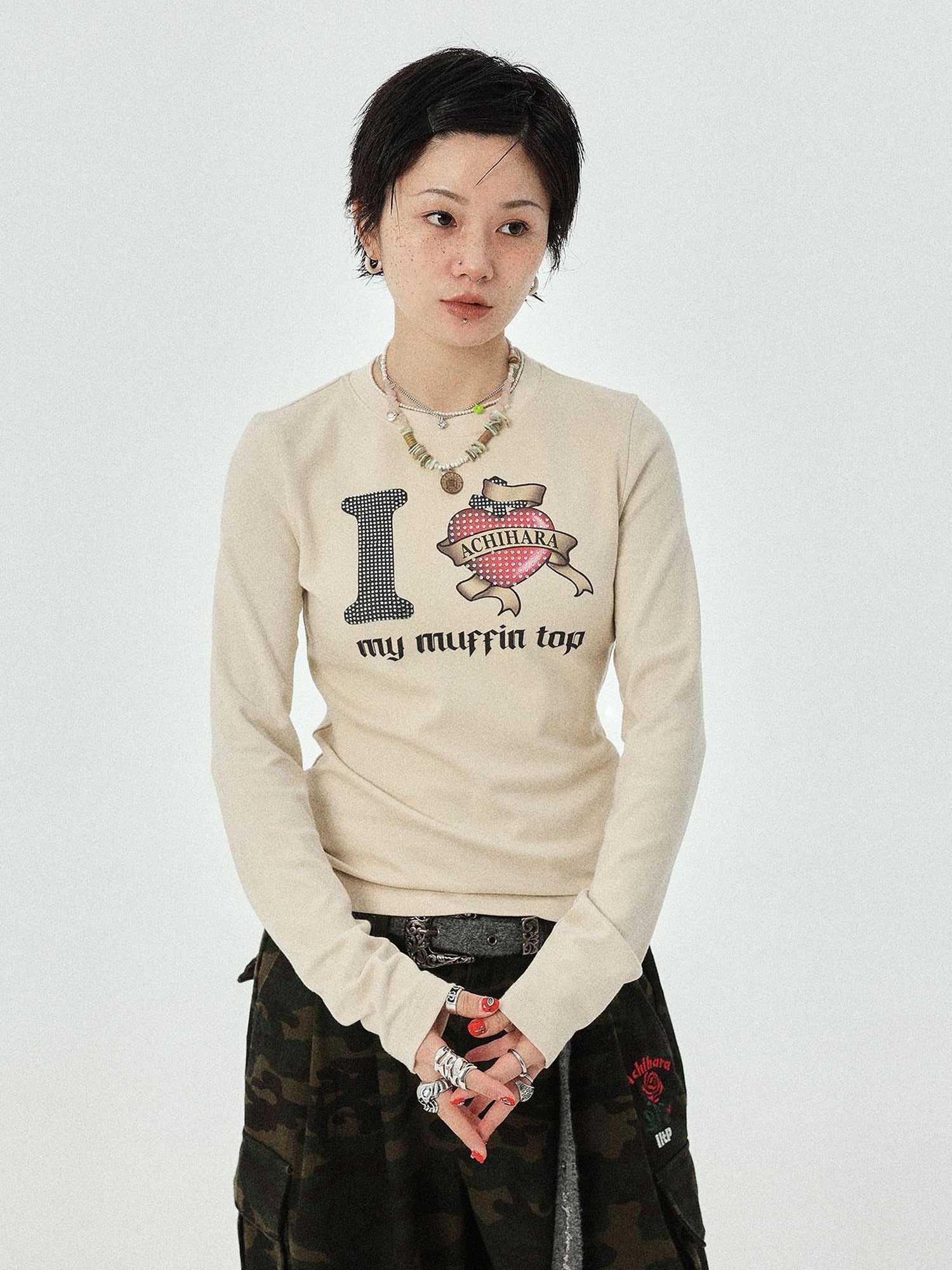 Achihara I Love My Muffin Top T-Shirt With 3D Heart Print