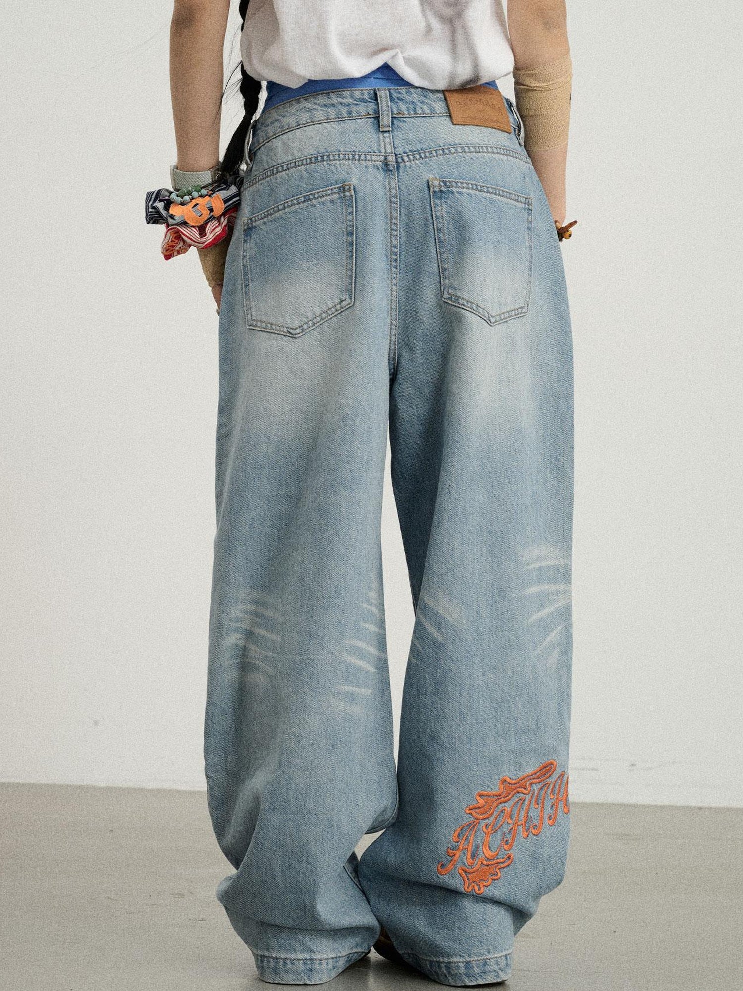 Achihara Iceland Summer Washed Denim Wide Leg Jeans