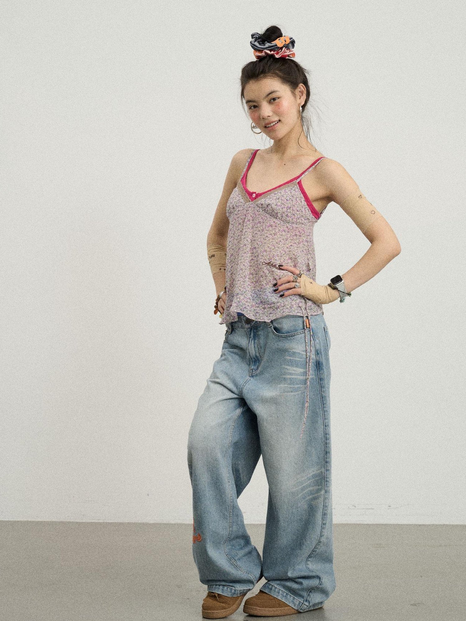 Achihara Iceland Summer Washed Denim Wide Leg Jeans
