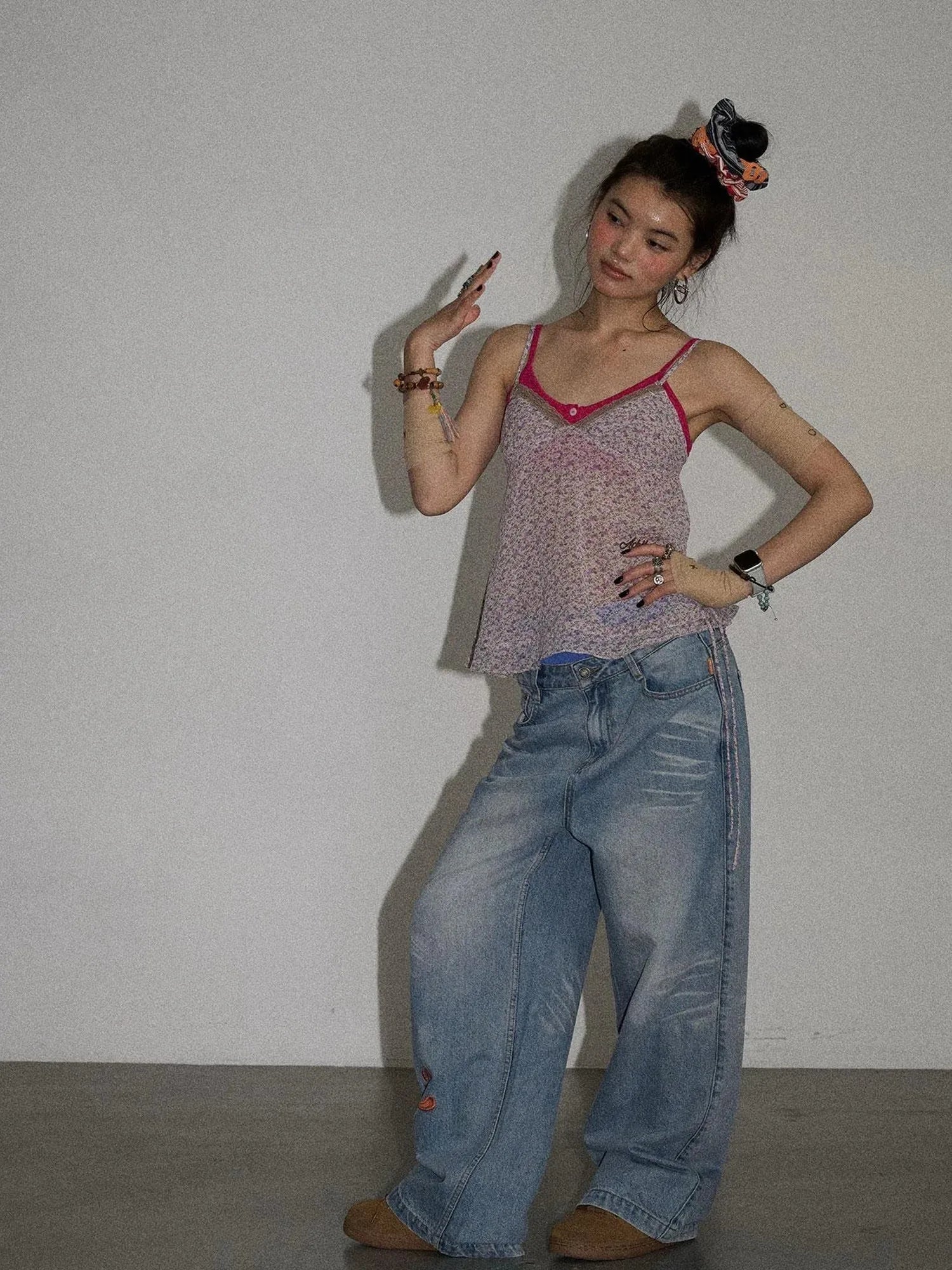 Iceland Summer Washed Denim Wide Leg Jeans