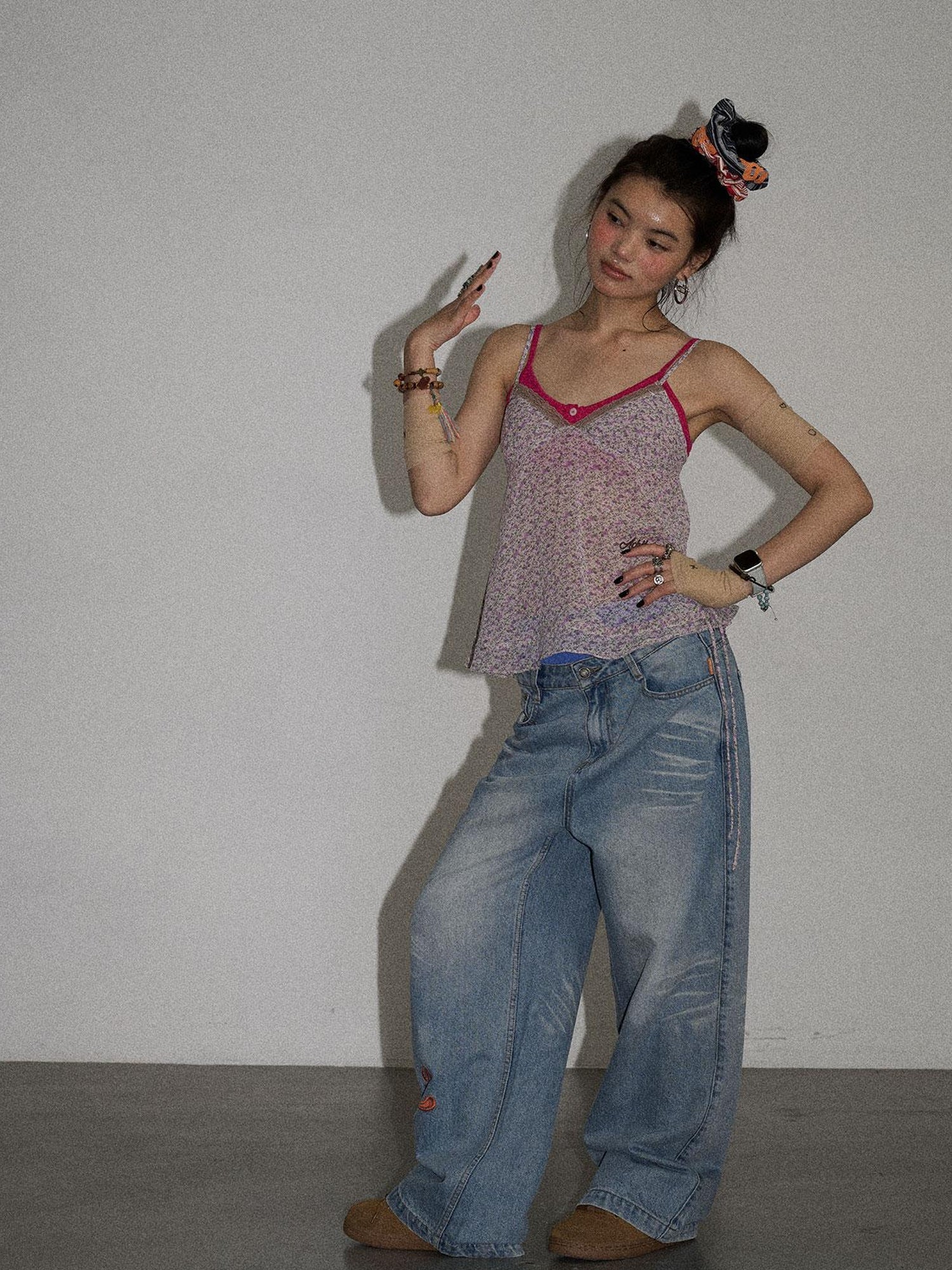 Achihara Iceland Summer Washed Denim Wide Leg Jeans