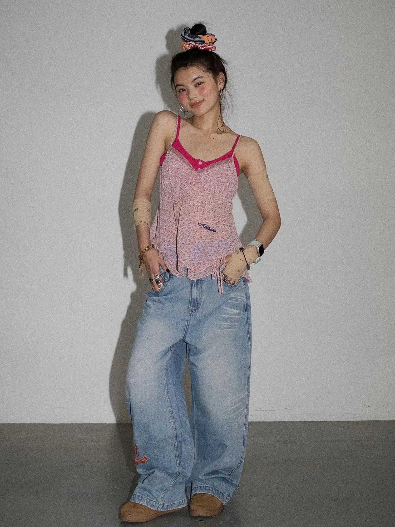 Iceland Summer Washed Denim Wide Leg Jeans