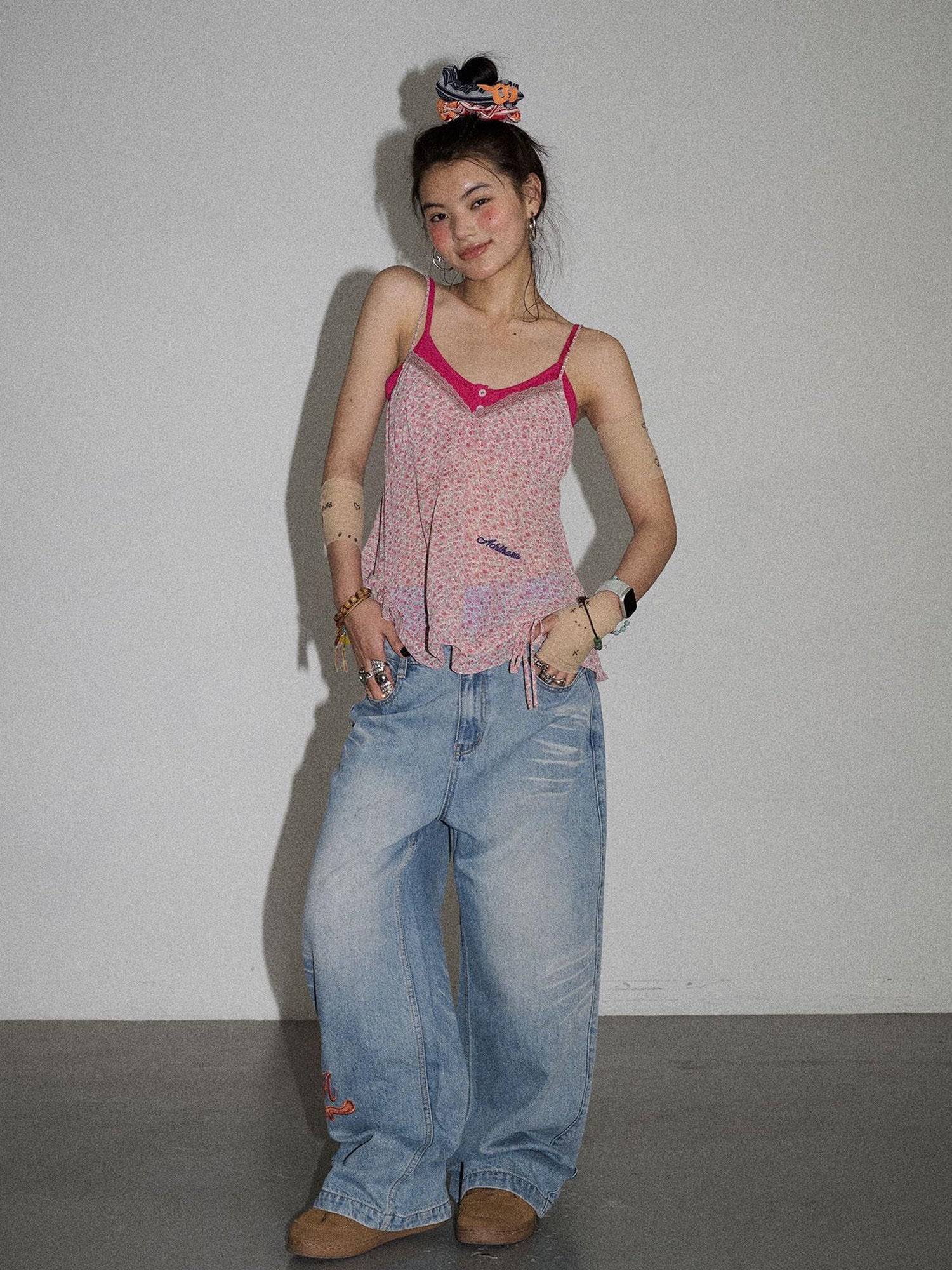 Achihara Iceland Summer Washed Denim Wide Leg Jeans