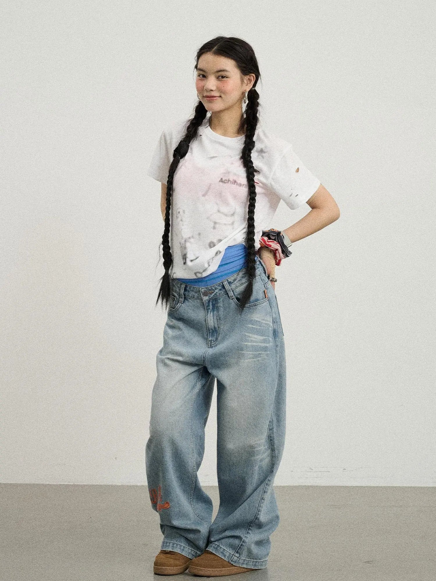Iceland Summer Washed Denim Wide Leg Jeans