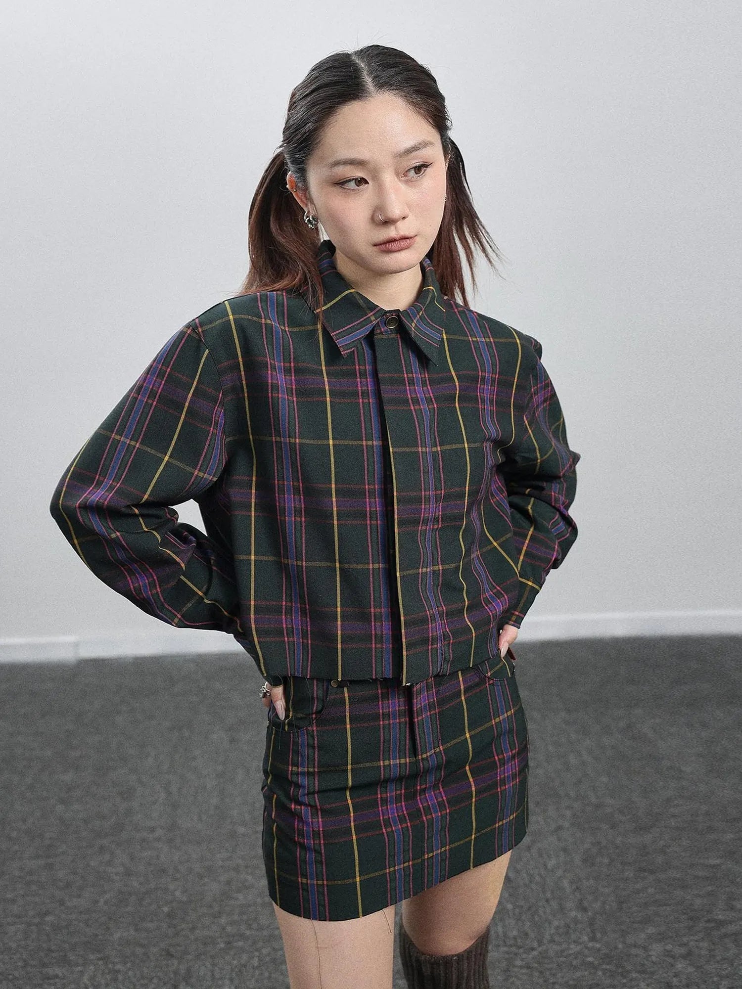 Imagine Inspired Grid Shirt & Pencil Skirt Set