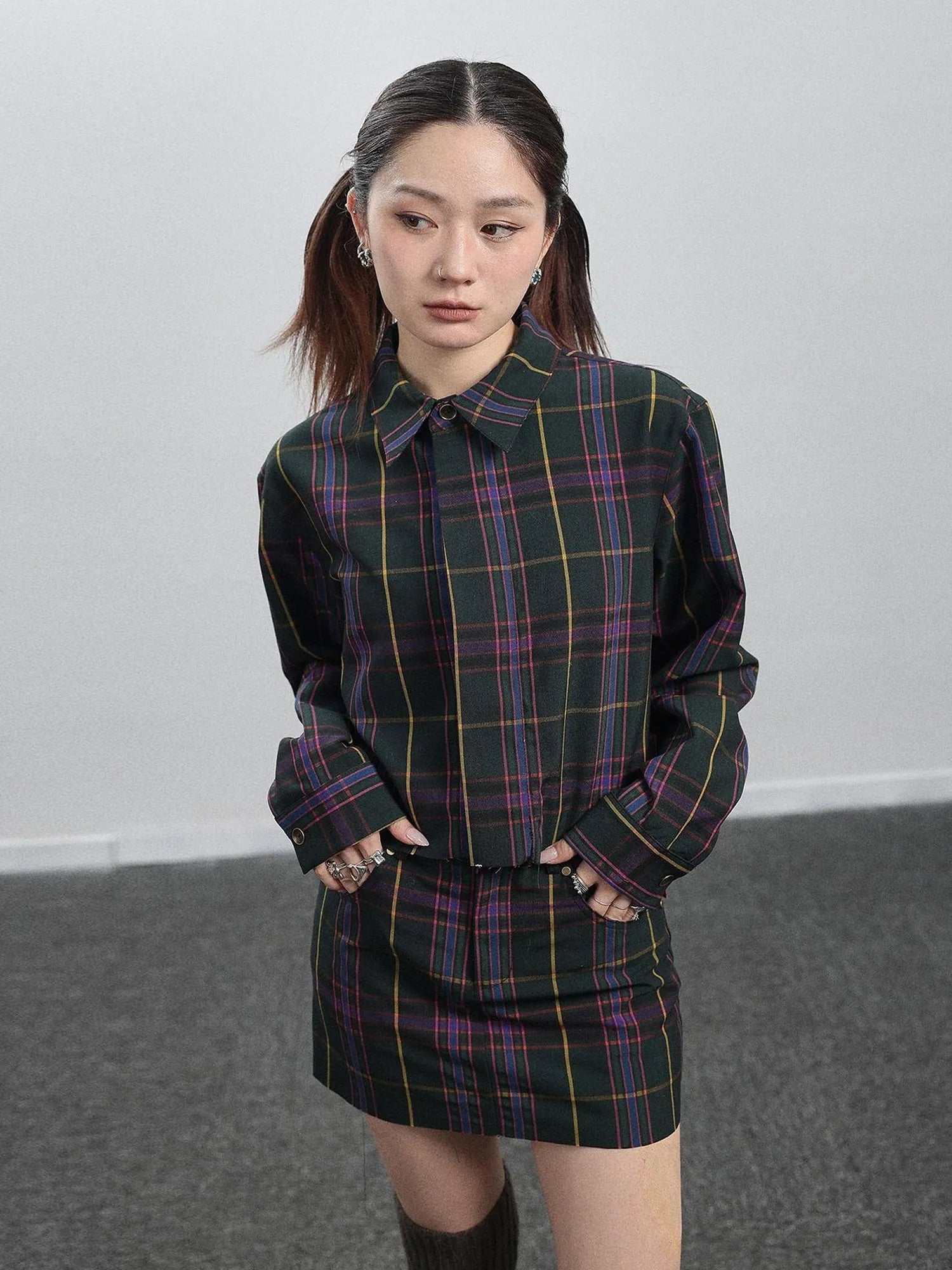 Imagine Inspired Grid Shirt & Pencil Skirt Set