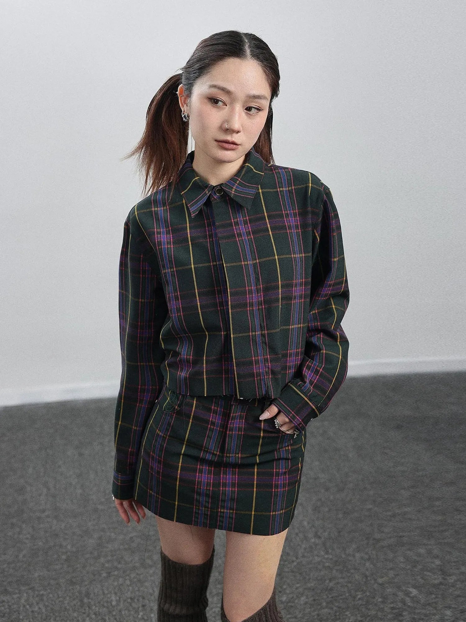 Imagine Inspired Grid Shirt & Pencil Skirt Set