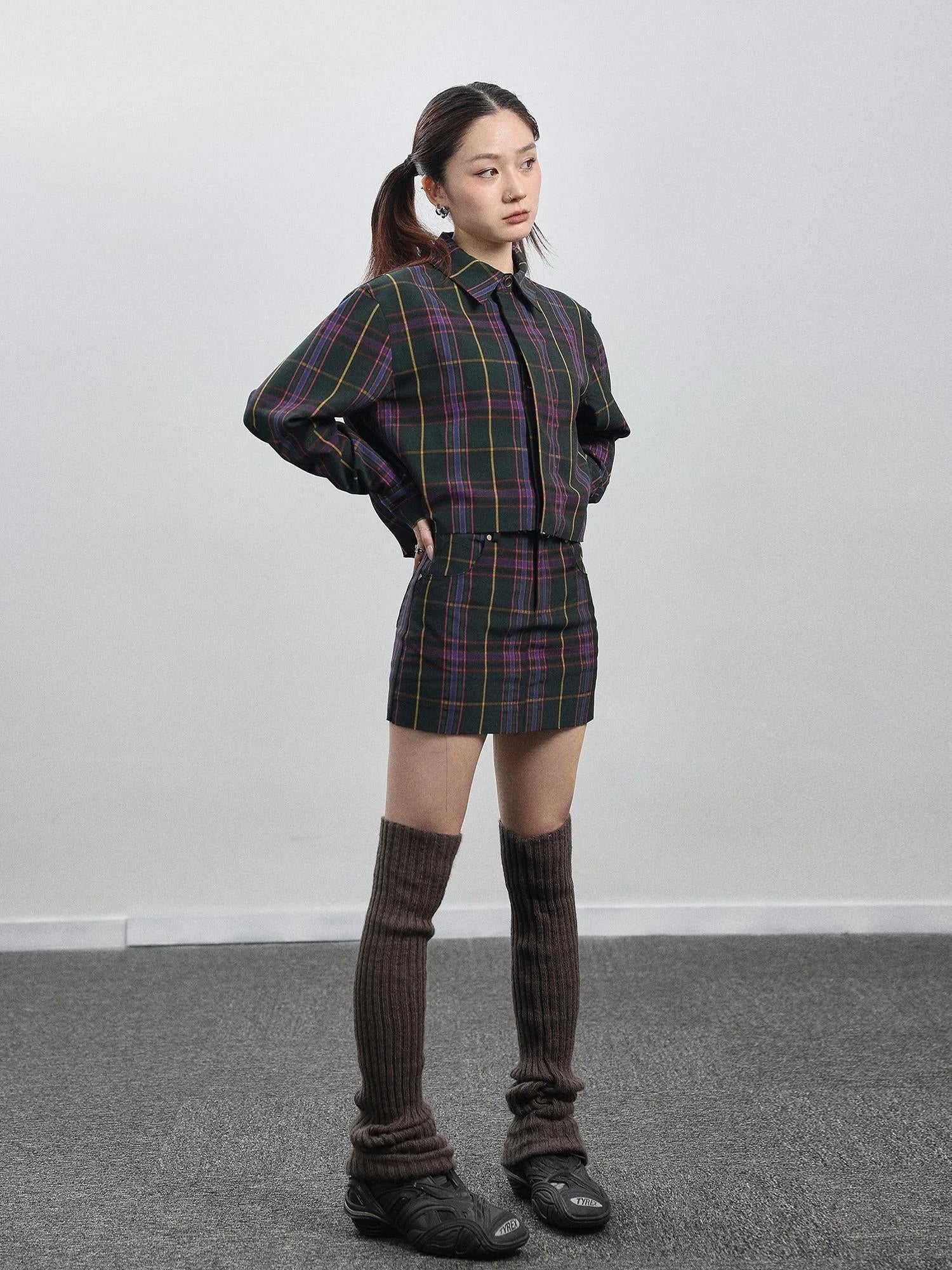 Imagine Inspired Grid Shirt & Pencil Skirt Set