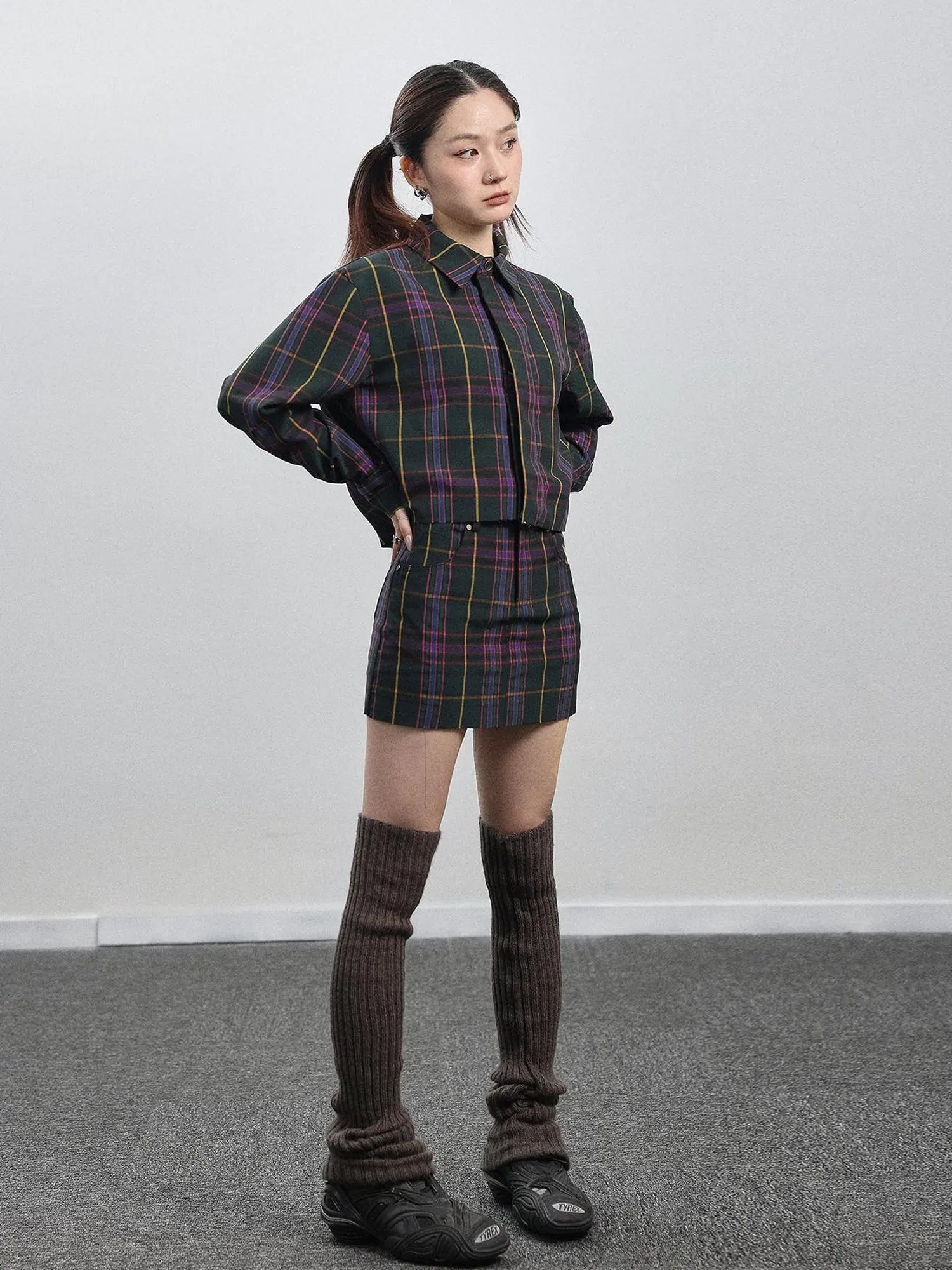 Imagine Inspired Grid Shirt & Pencil Skirt Set