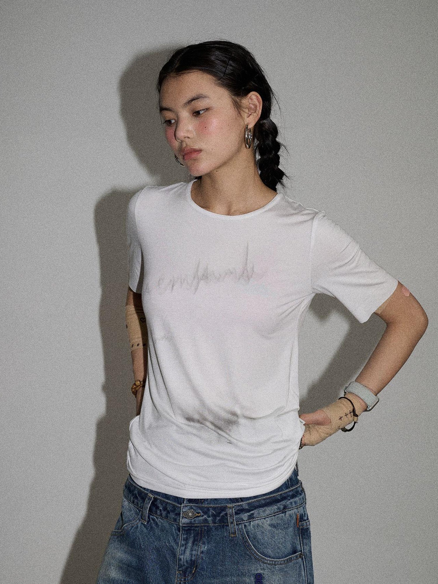 Achihara Jelly T Shirt 2025 Summer Slim Fit Women Top With Aurora Print