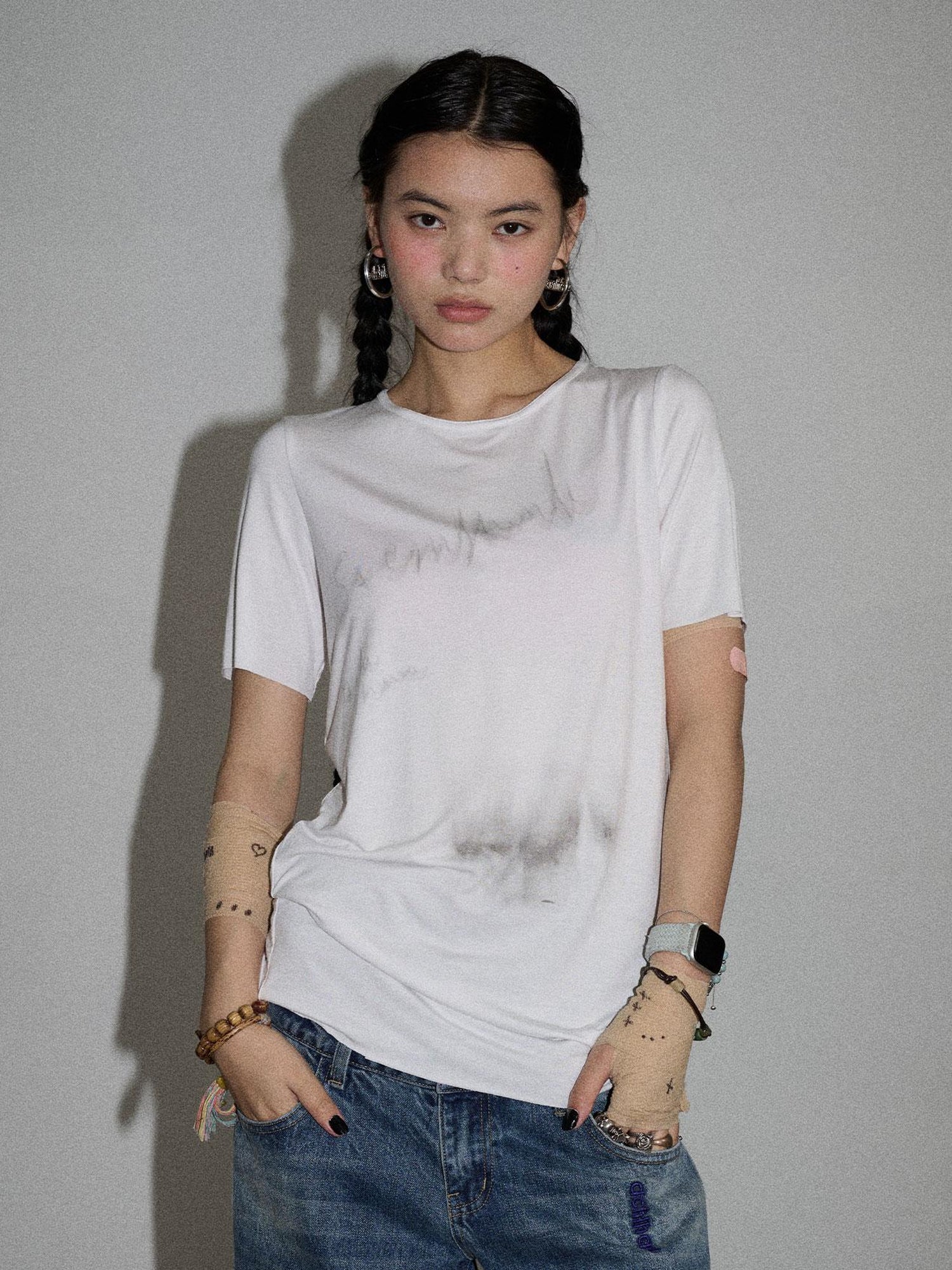 Achihara Jelly T Shirt 2025 Summer Slim Fit Women Top With Aurora Print